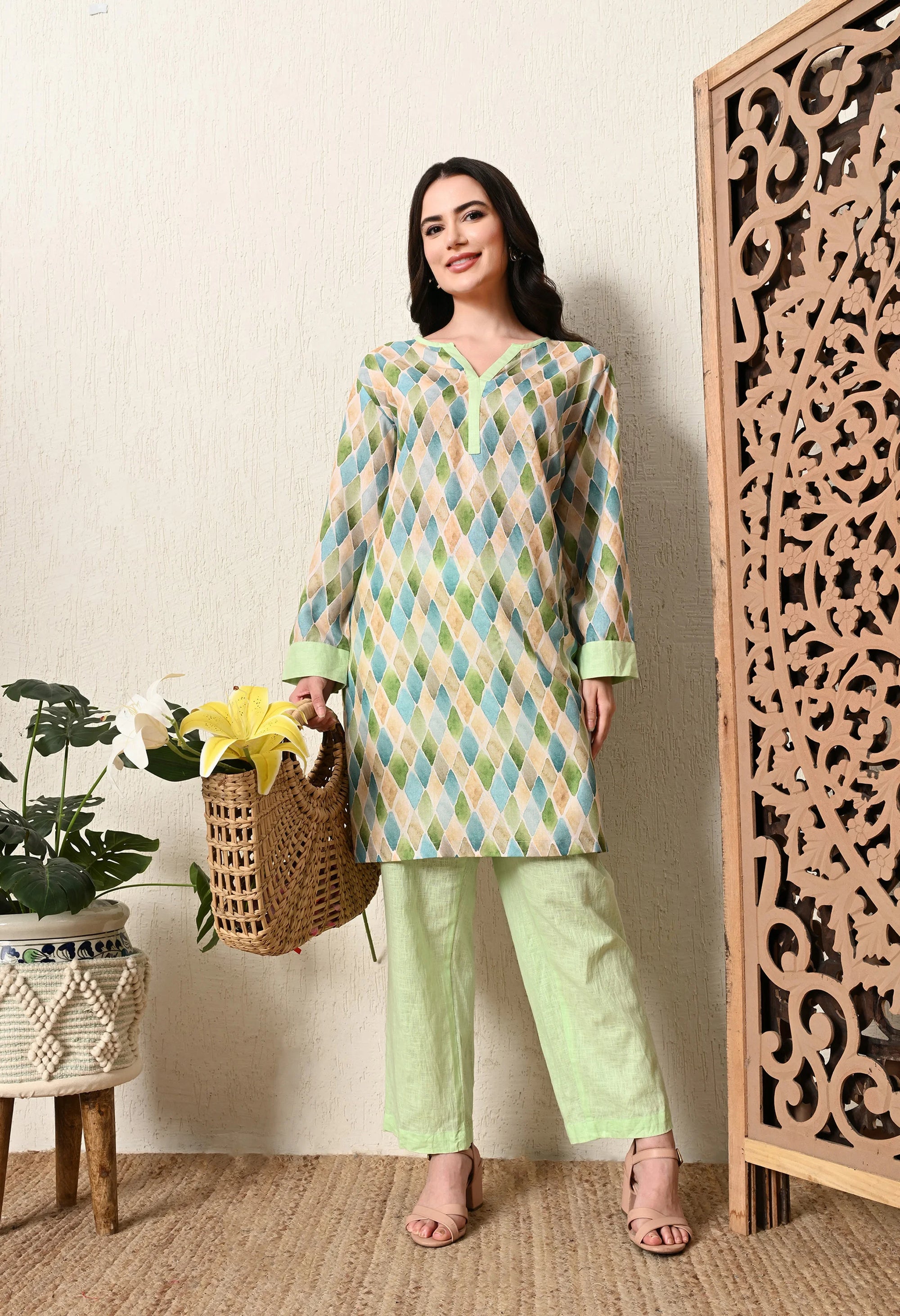 Green Linen Kurta Set_4_Trisukh Clothing 