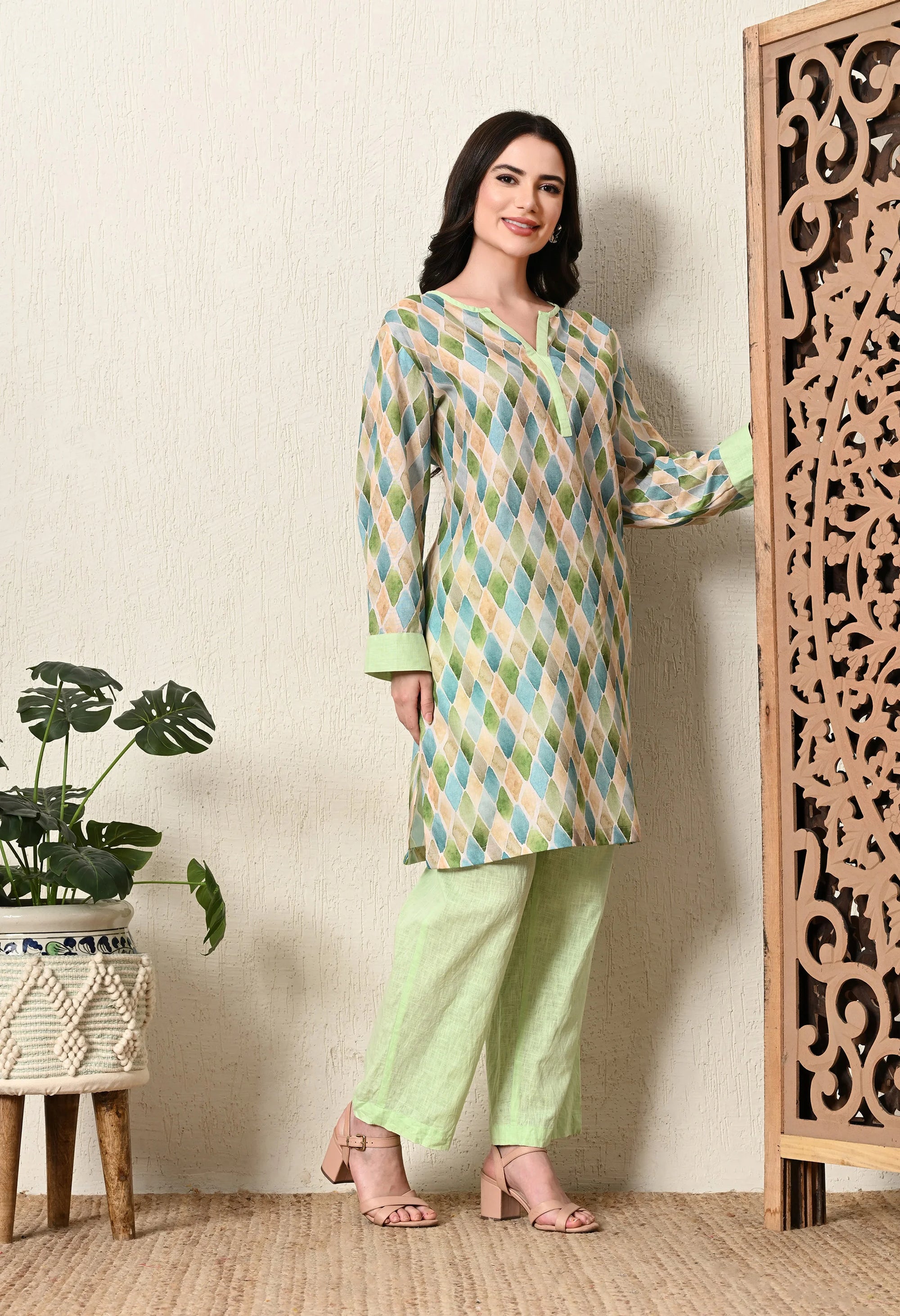 Green Linen Kurta Set_5_Trisukh Clothing 