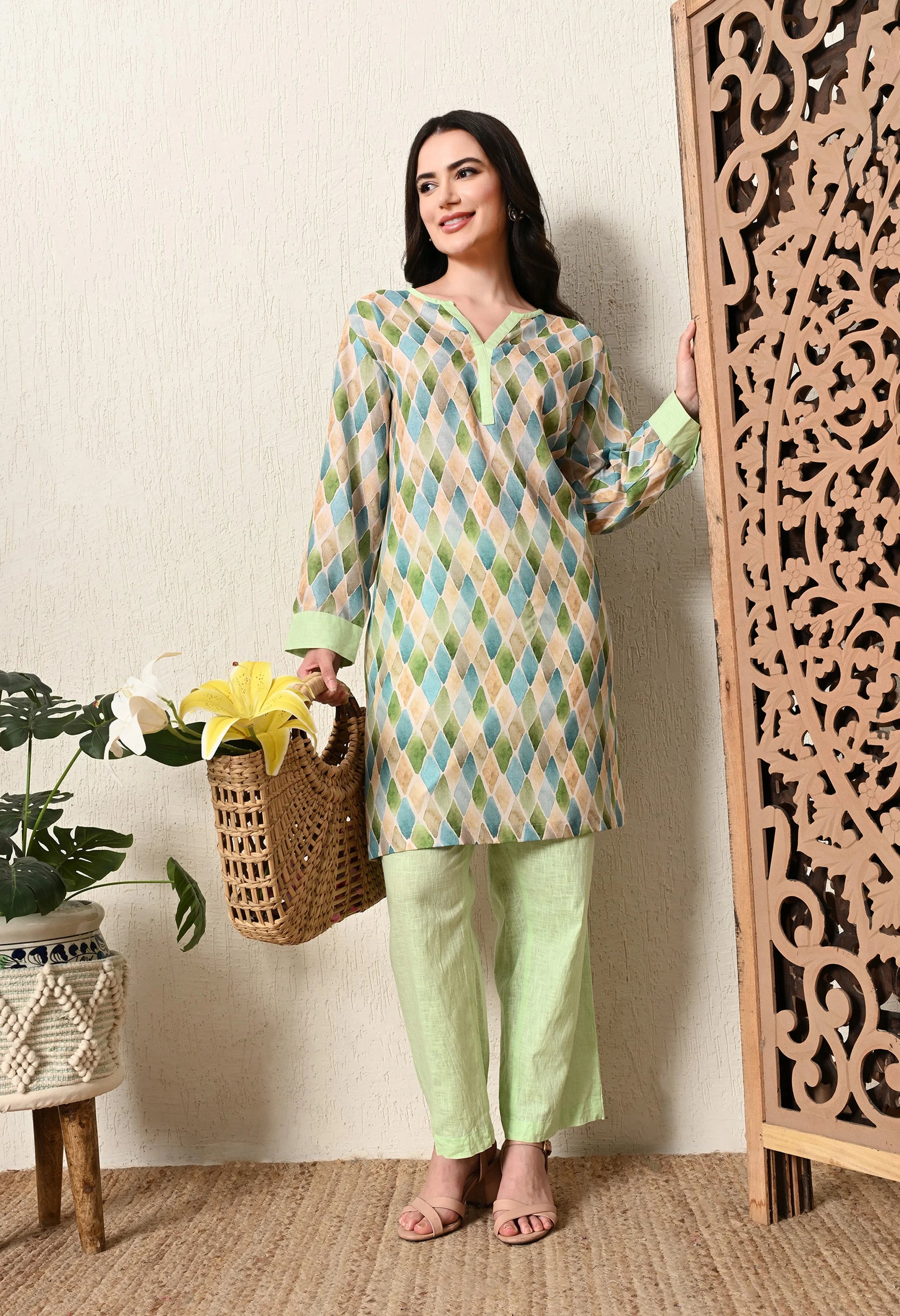 Green Linen Kurta Set_6_Trisukh Clothing 