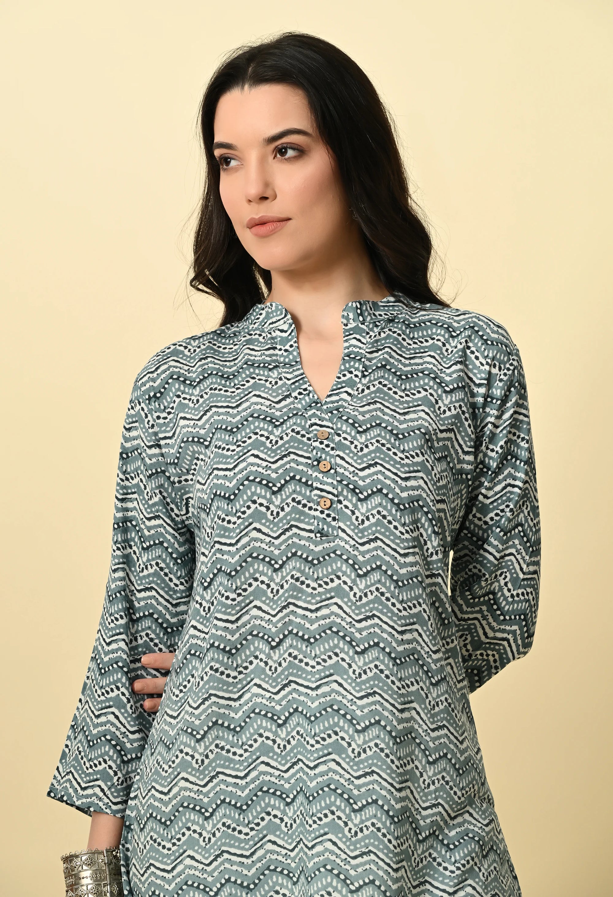 Grey Rayon Short Kurti_1_Trisukh Clothing 
