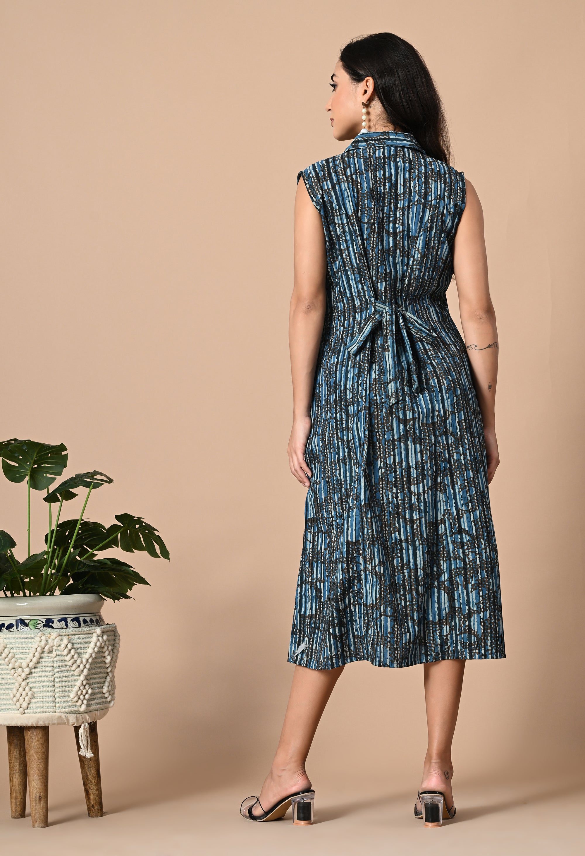 Indigo Button Down Dress_5_Trisukh Clothing 