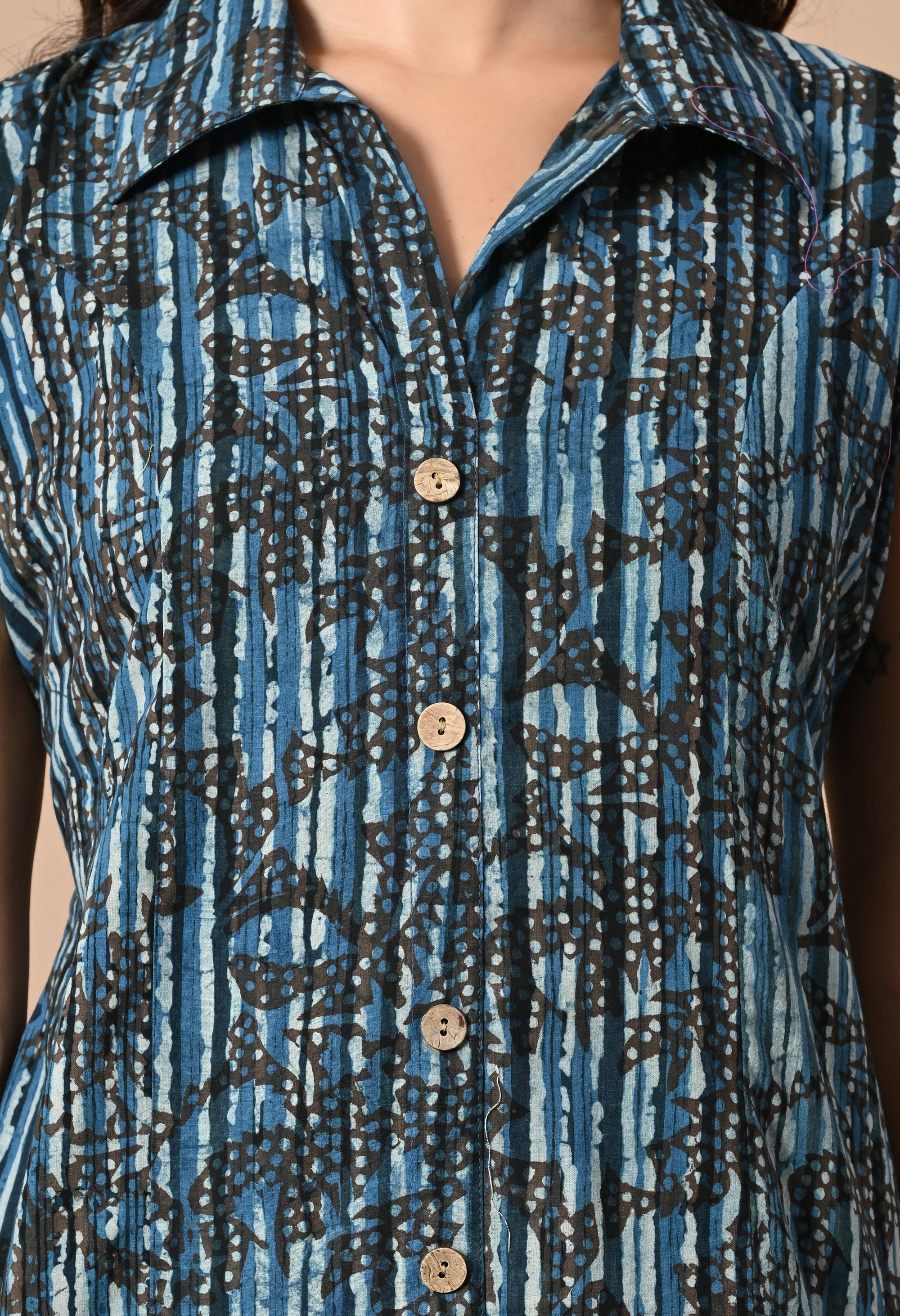 Indigo Button Down Dress_6_Trisukh Clothing 