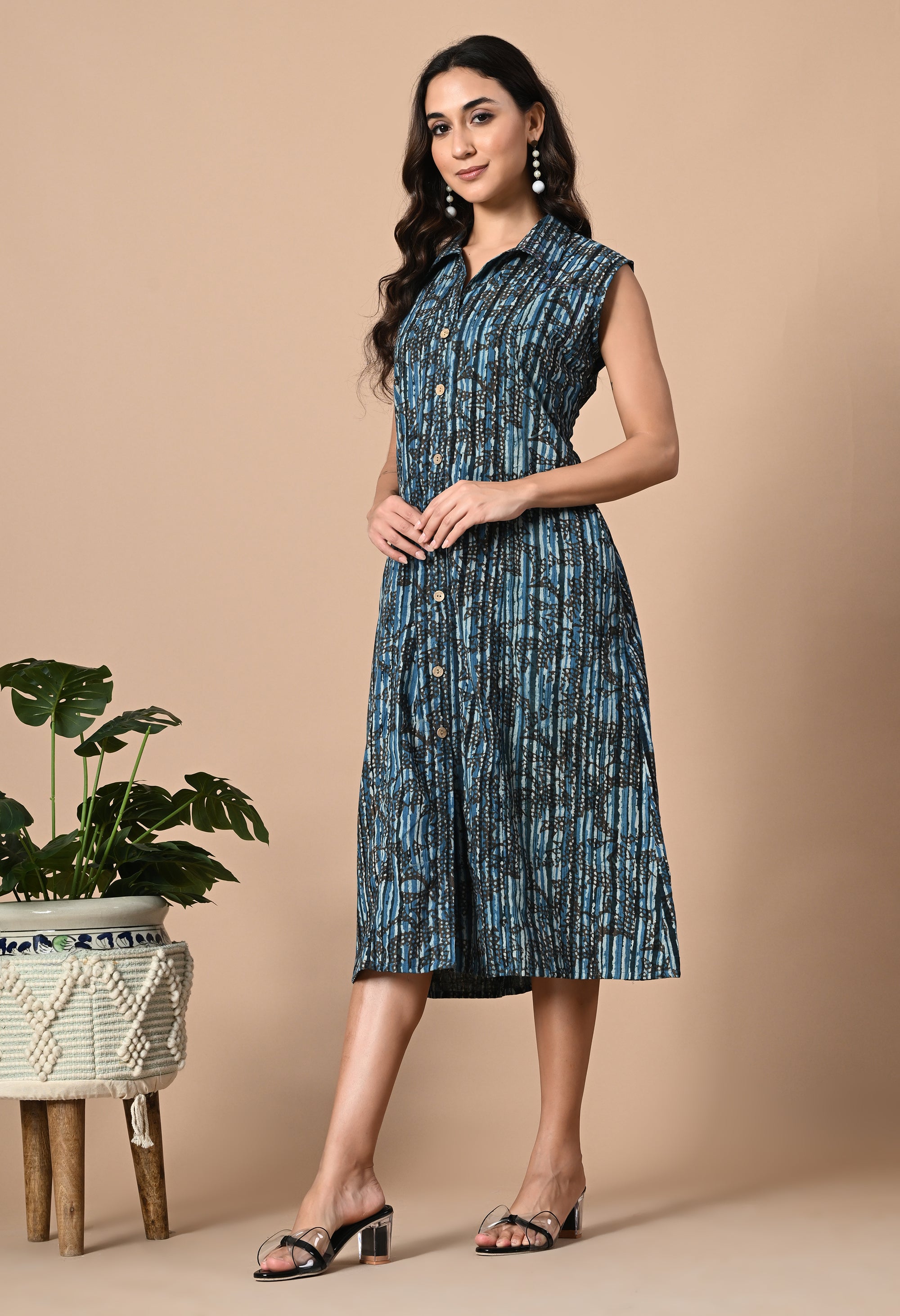 Indigo Button Down Dress_3_Trisukh Clothing 