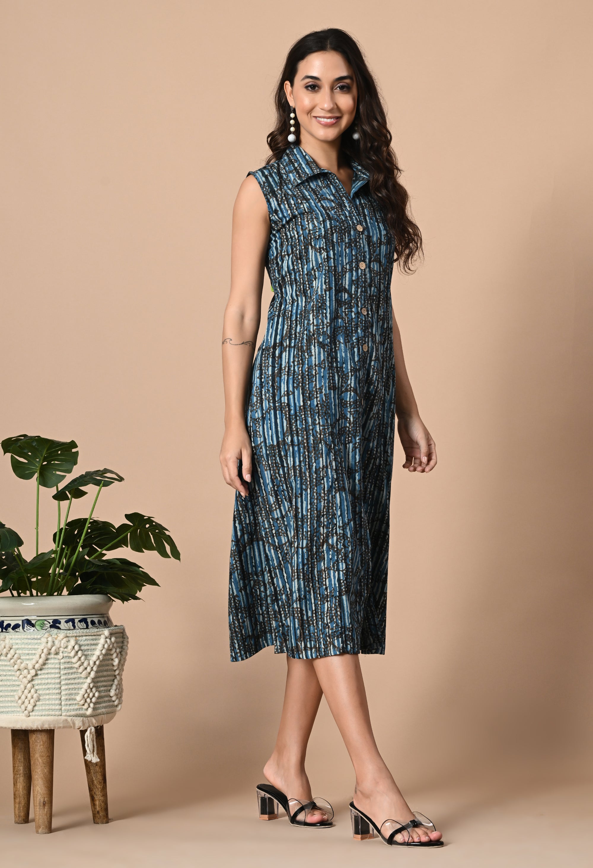 Indigo Button Down Dress_2_Trisukh Clothing 