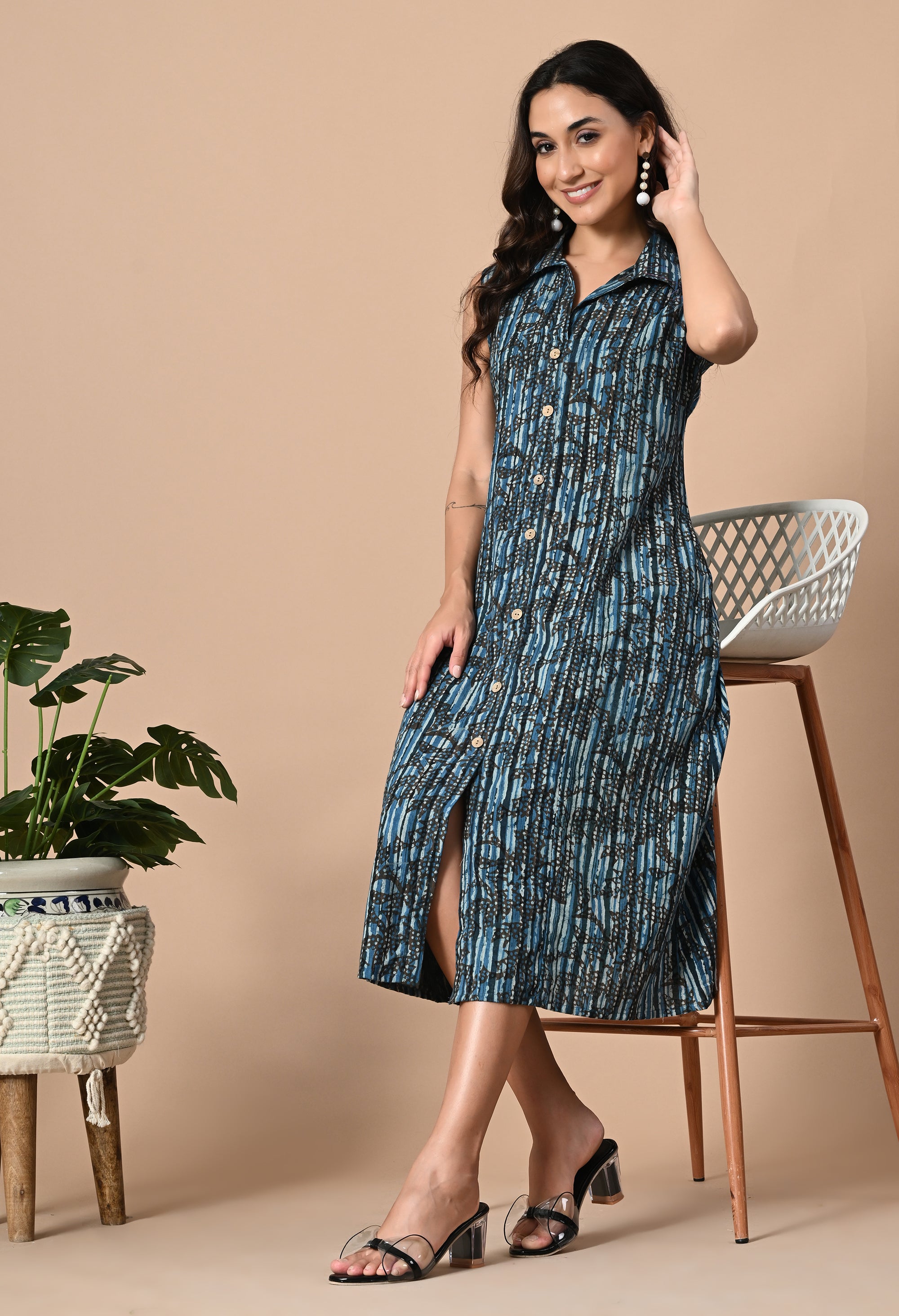 Indigo Button Down Dress_4_Trisukh Clothing 