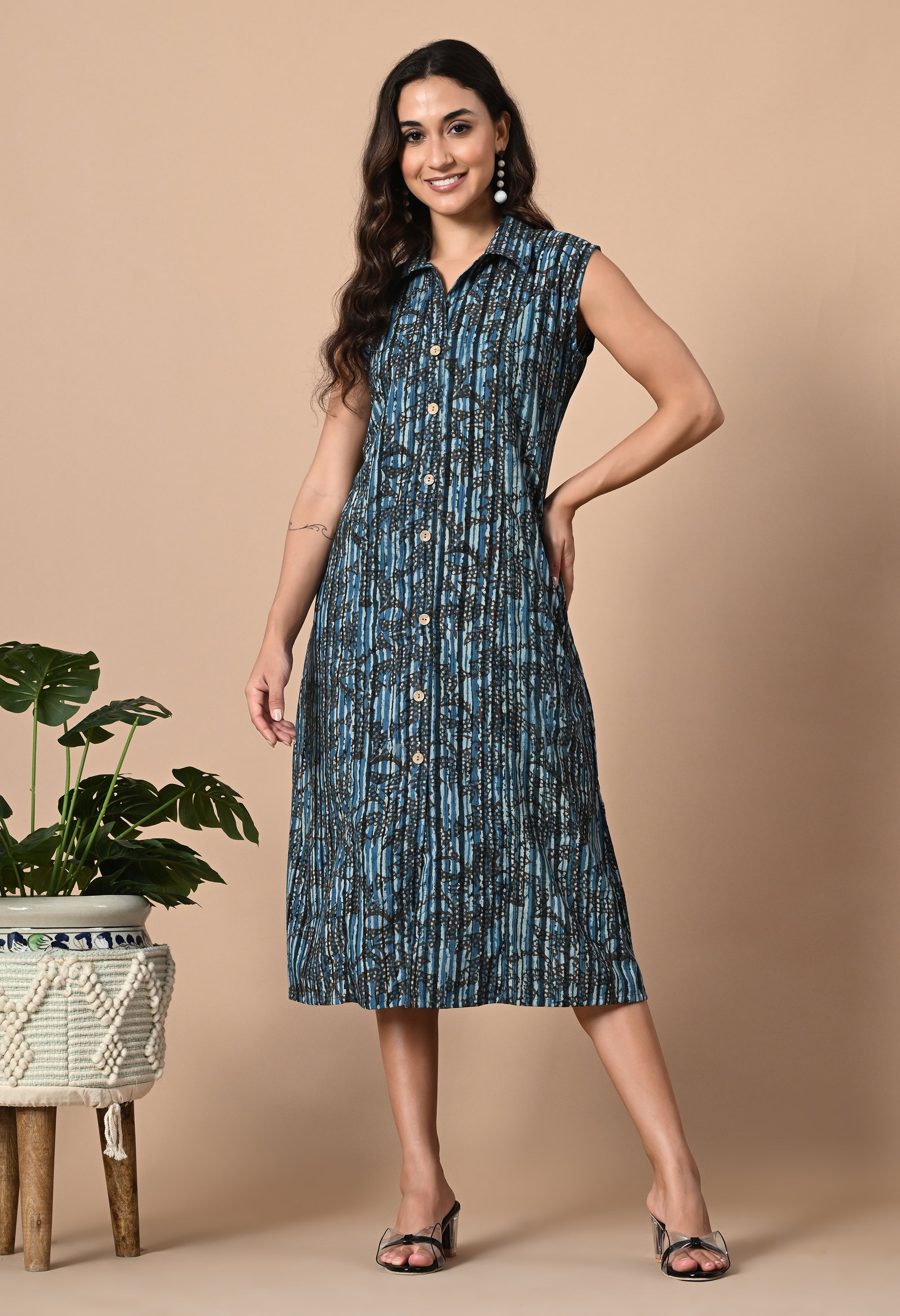 Indigo Button Down Dress_7_Trisukh Clothing 