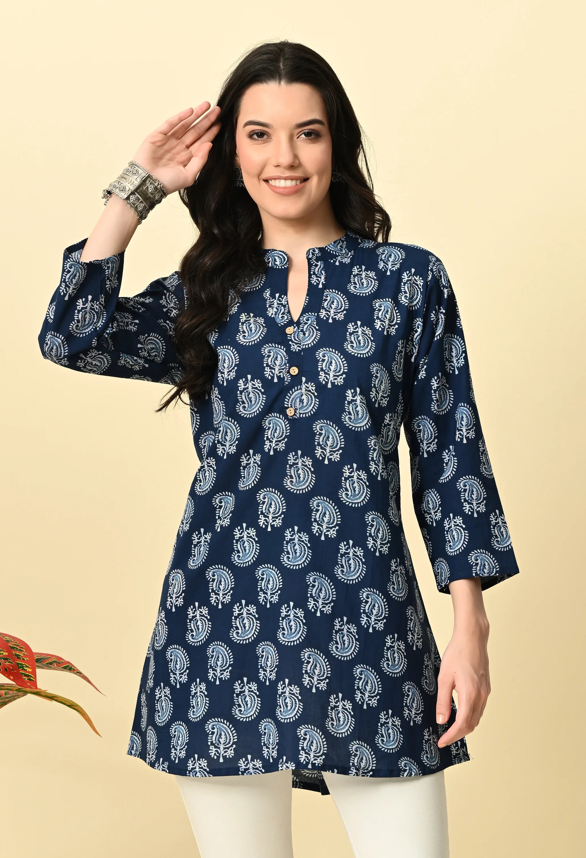 Indigo Printed Cotton Short Kurti_2_Trisukh Clothing 