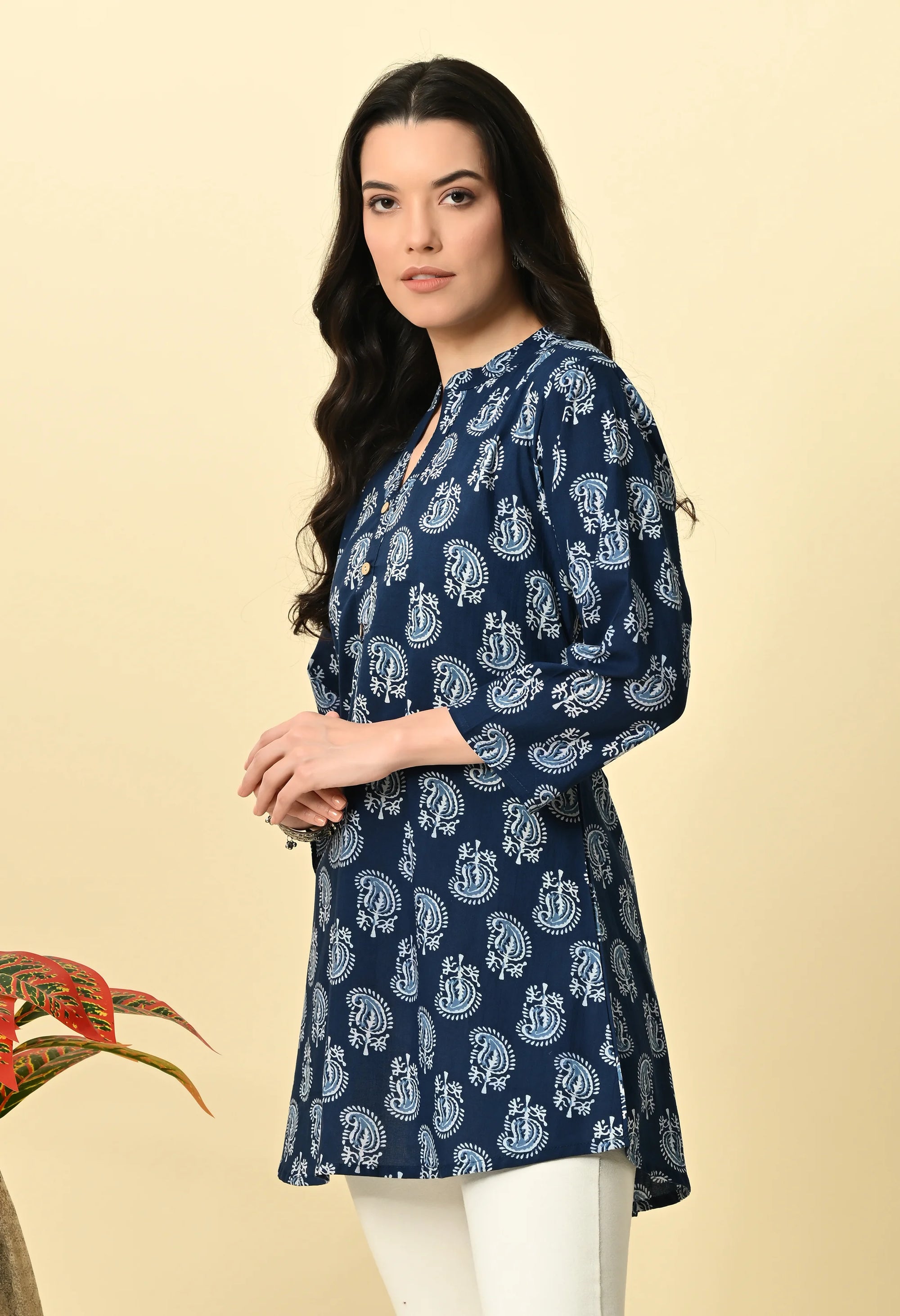 Indigo Printed Cotton Short Kurti_3_Trisukh Clothing 