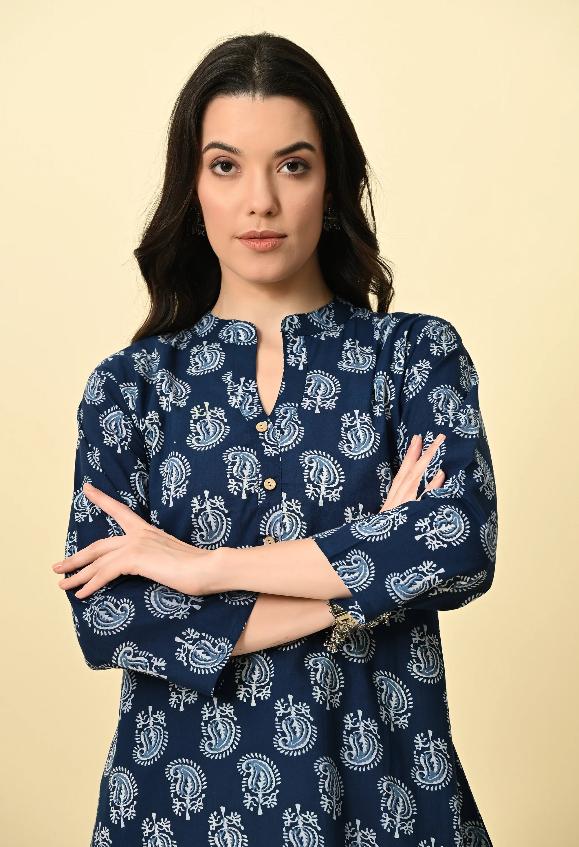 Indigo Printed Cotton Short Kurti_4_Trisukh Clothing 