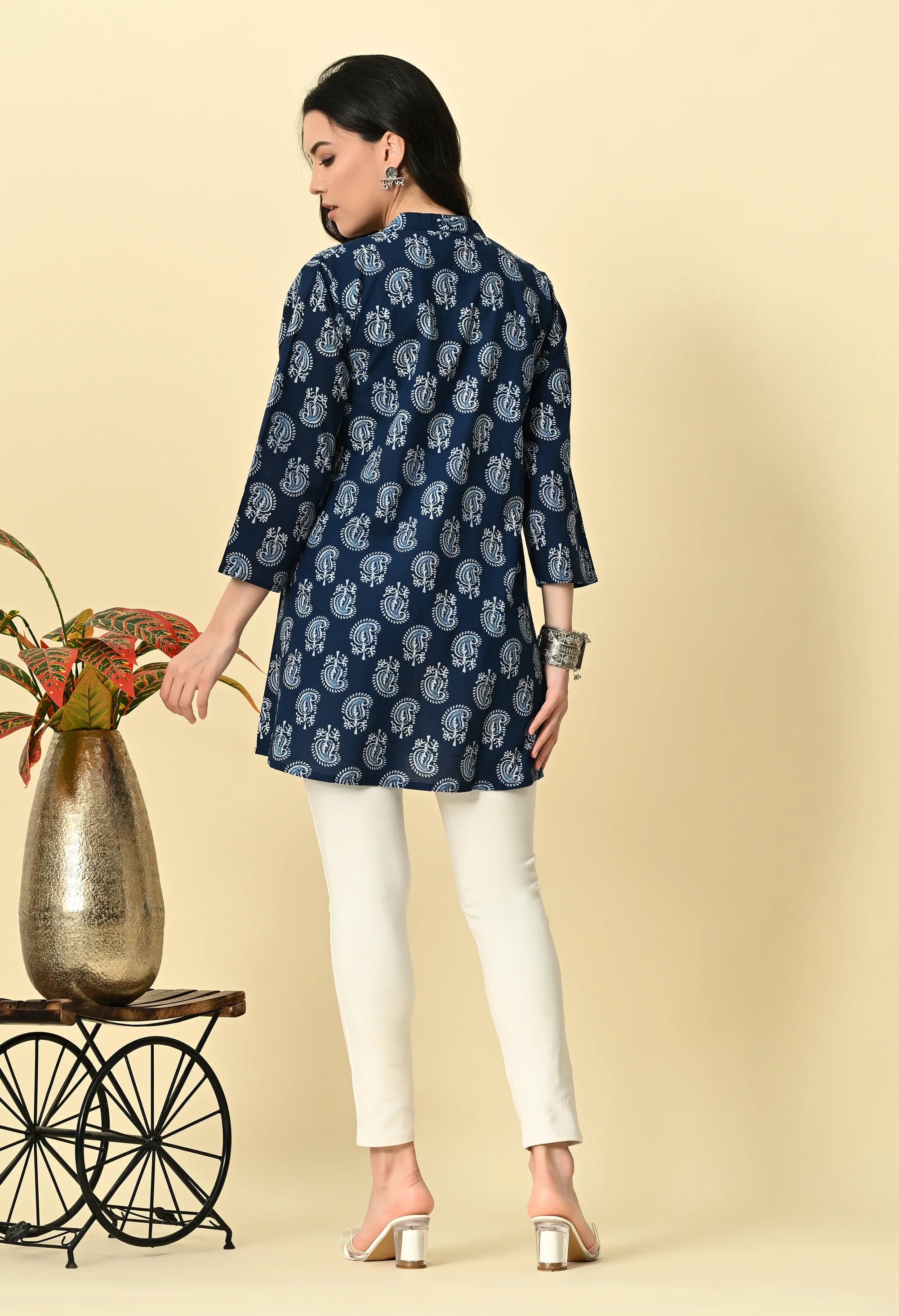 Indigo Printed Cotton Short Kurti_5_Trisukh Clothing 