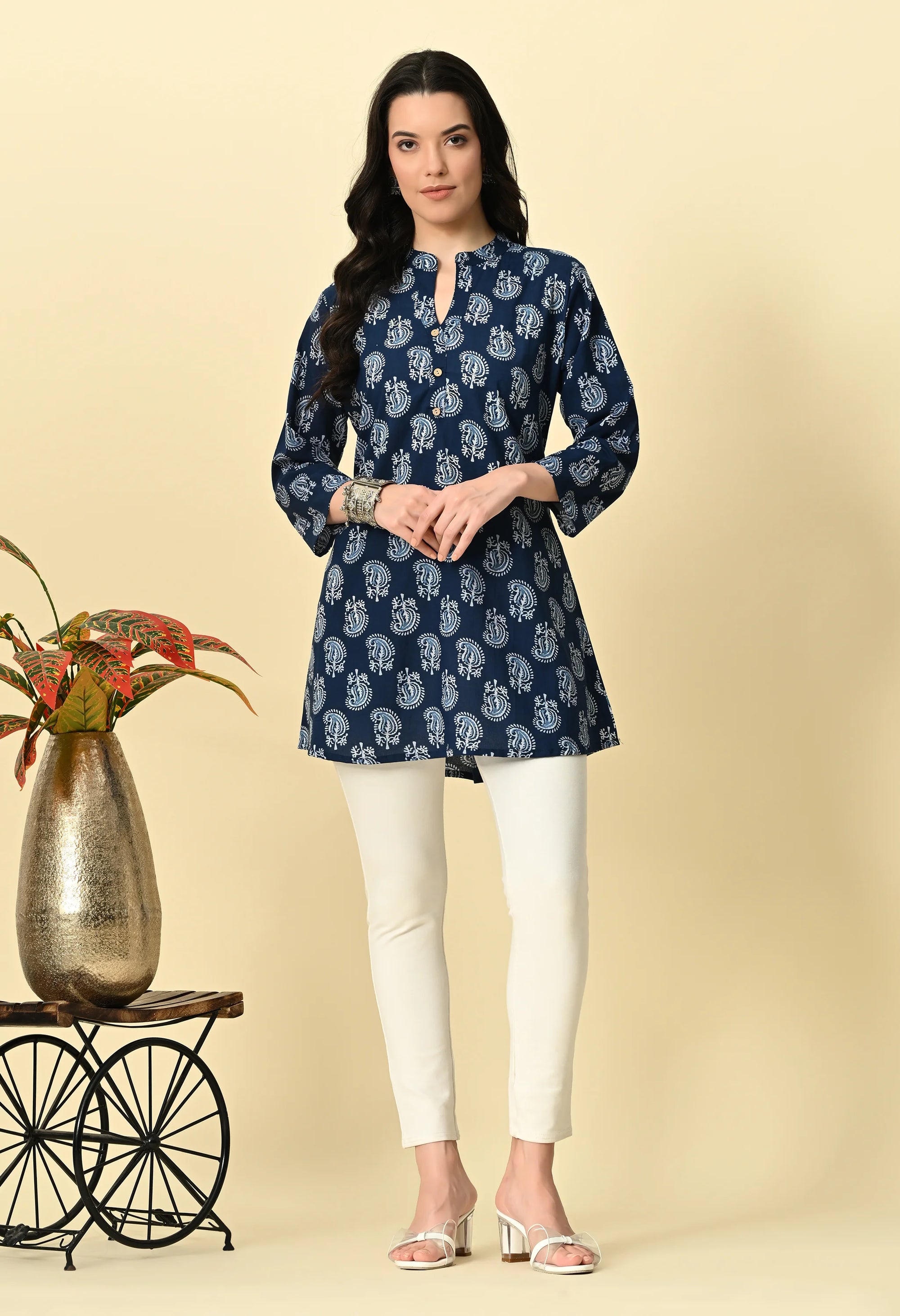 Indigo Printed Cotton Short Kurti_6_Trisukh Clothing 