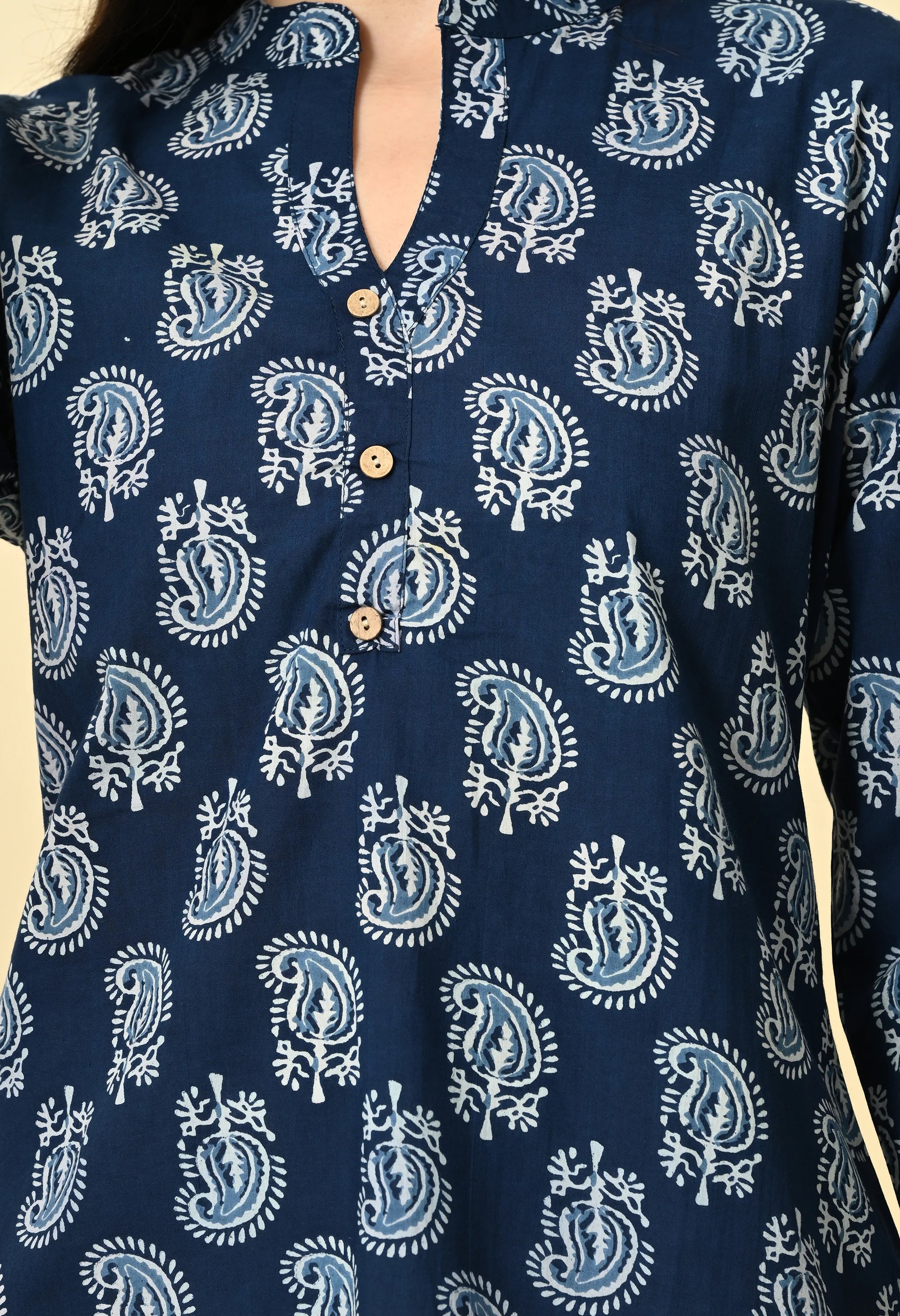 Indigo Printed Cotton Short Kurti_7_Trisukh Clothing 