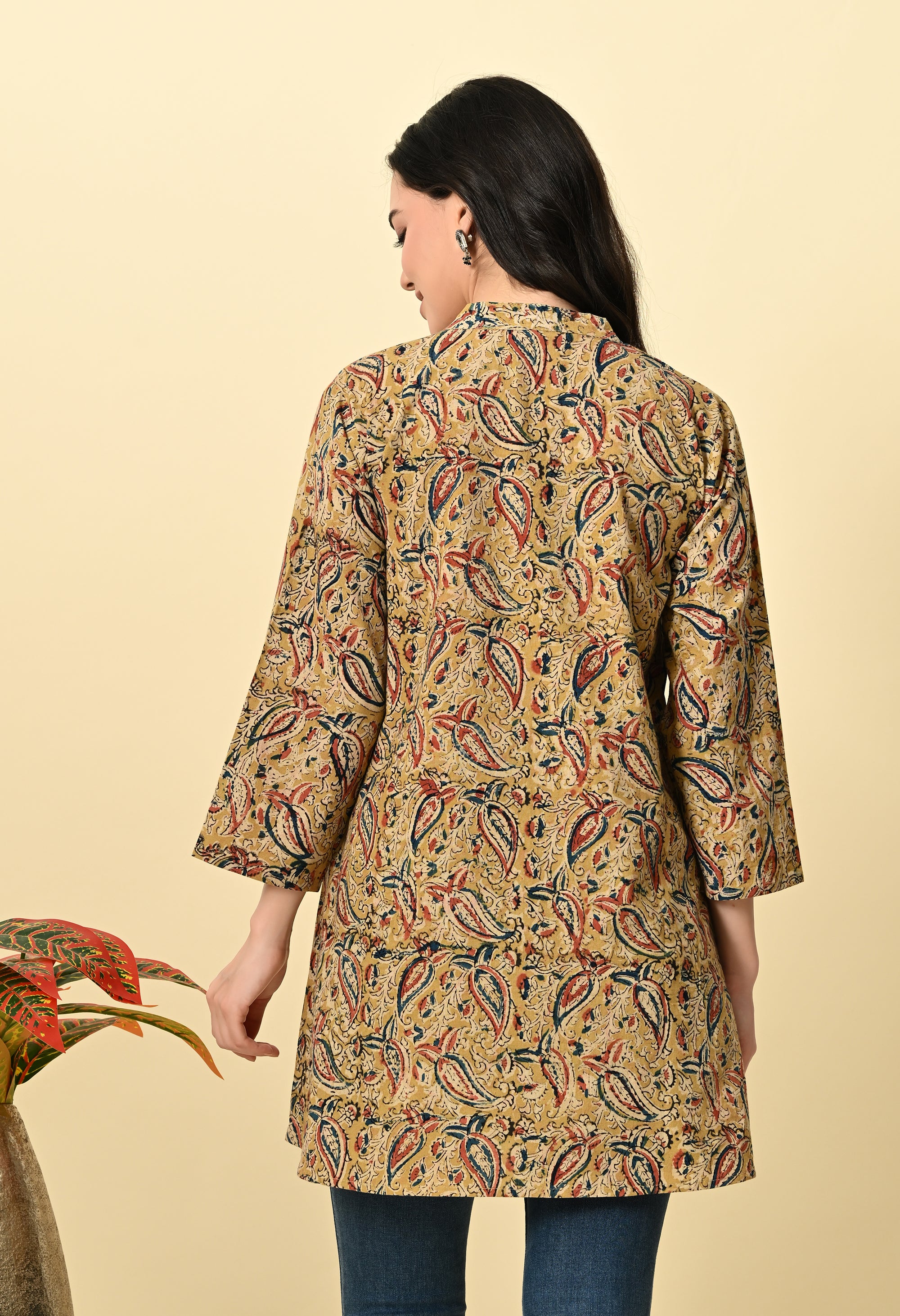 Mustard Kalamkari Short Kurti_2_Trisukh Clothing