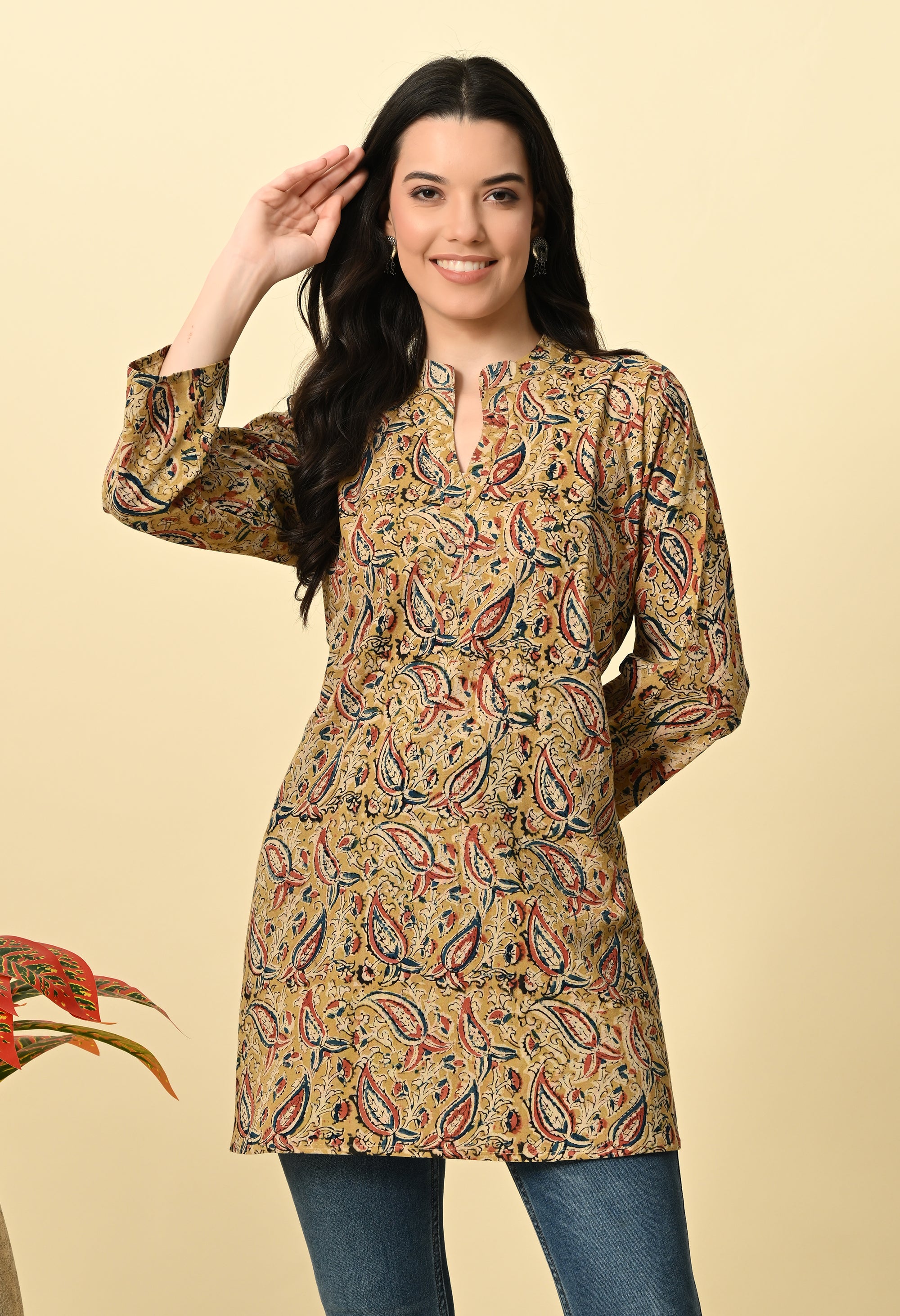 Mustard Kalamkari Short Kurti_3_Trisukh Clothing
