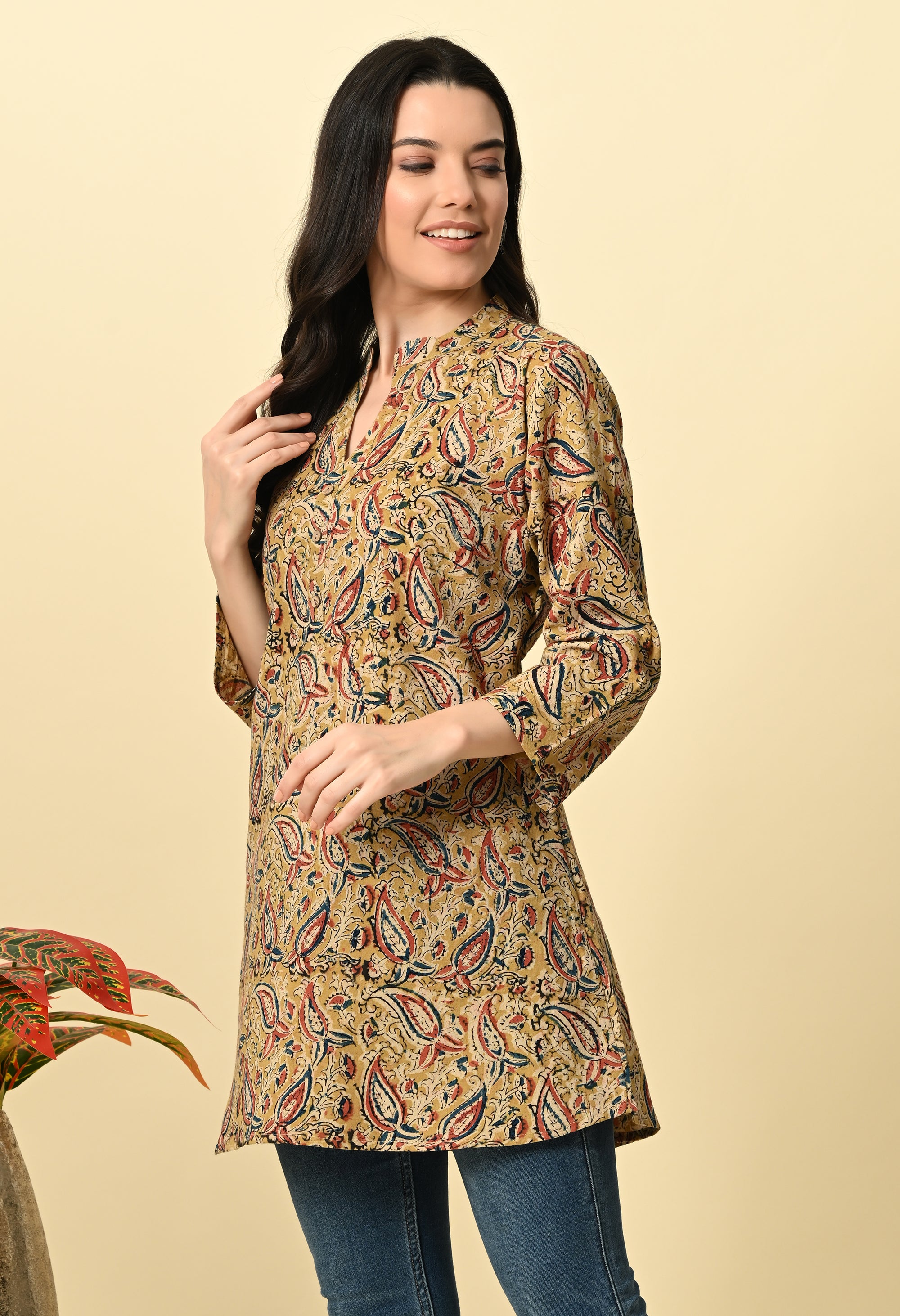 Mustard Kalamkari Short Kurti_4_Trisukh Clothing