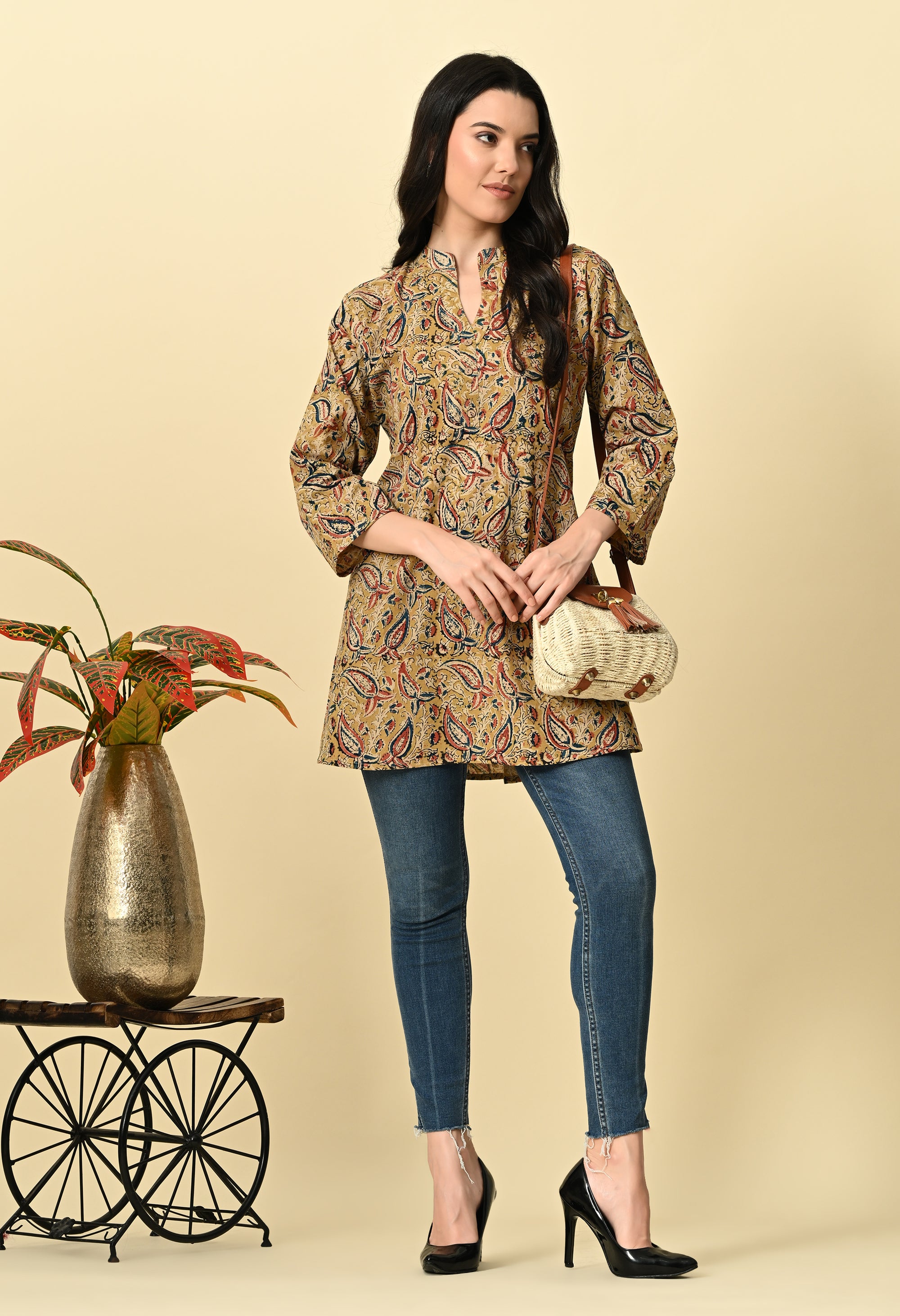 Mustard Kalamkari Short Kurti_5_Trisukh Clothing