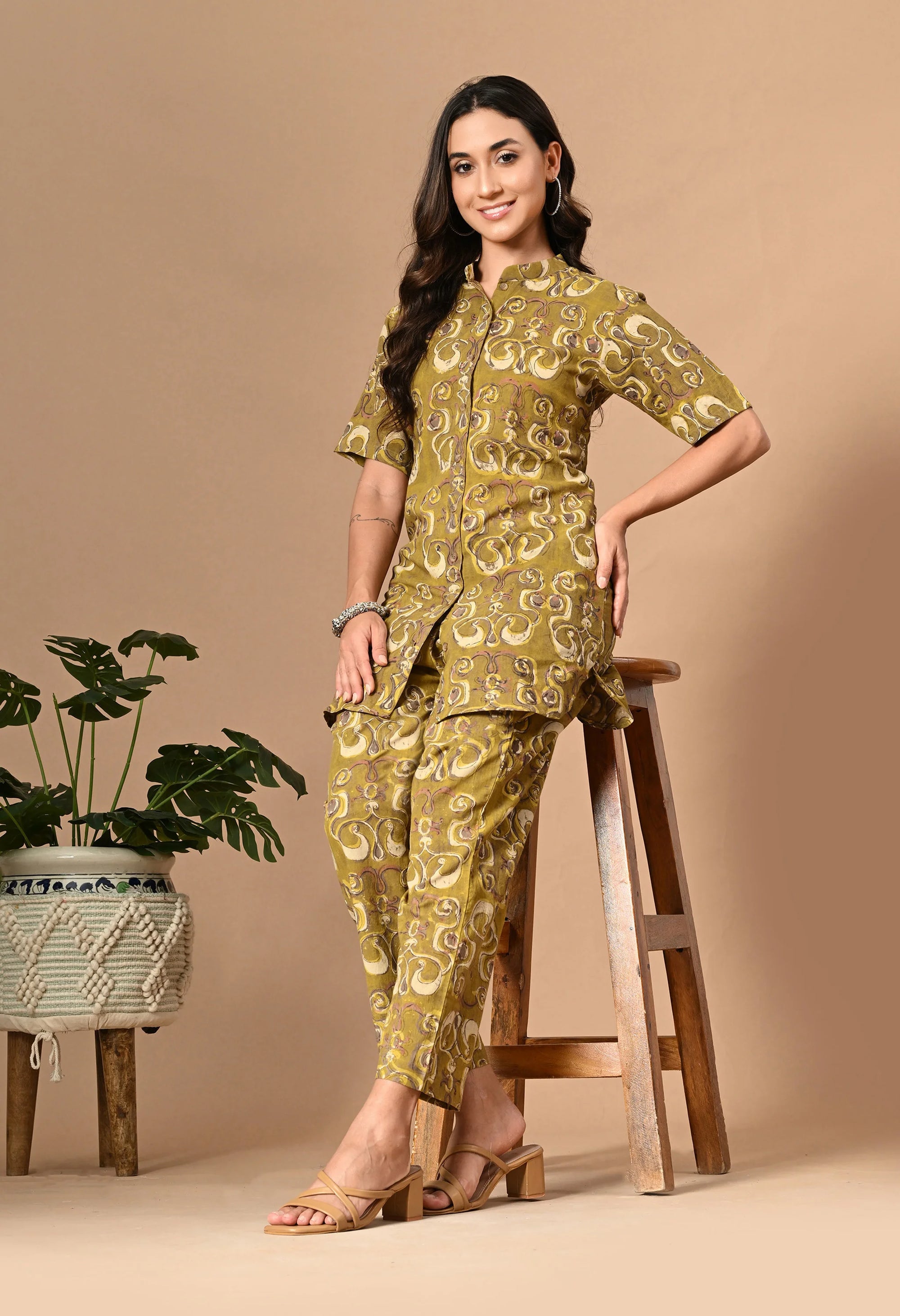 Olive Ajrakh Print Coord Set_2_Trisukh Clothing