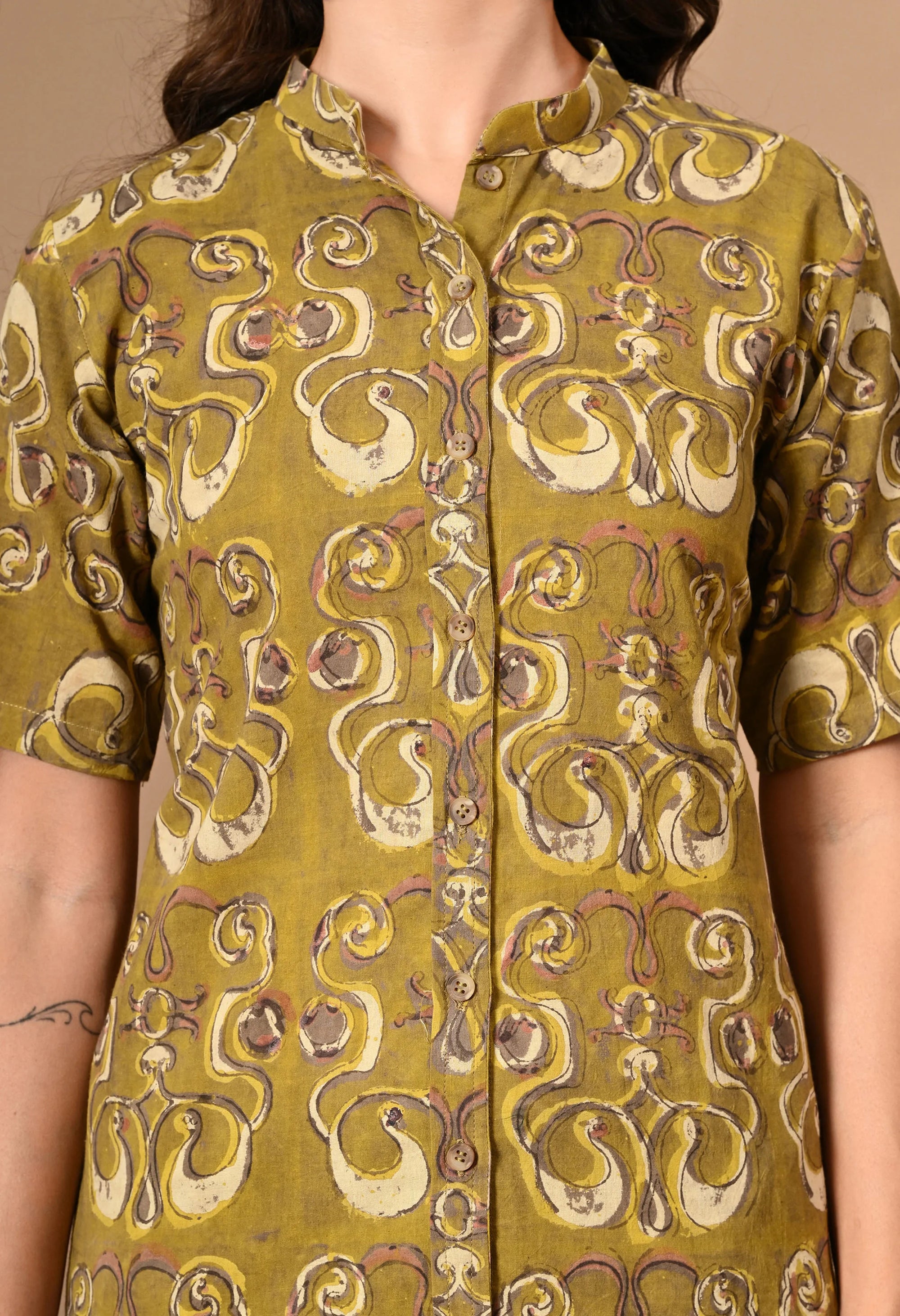 Olive Ajrakh Print Coord Set_3_Trisukh Clothing 