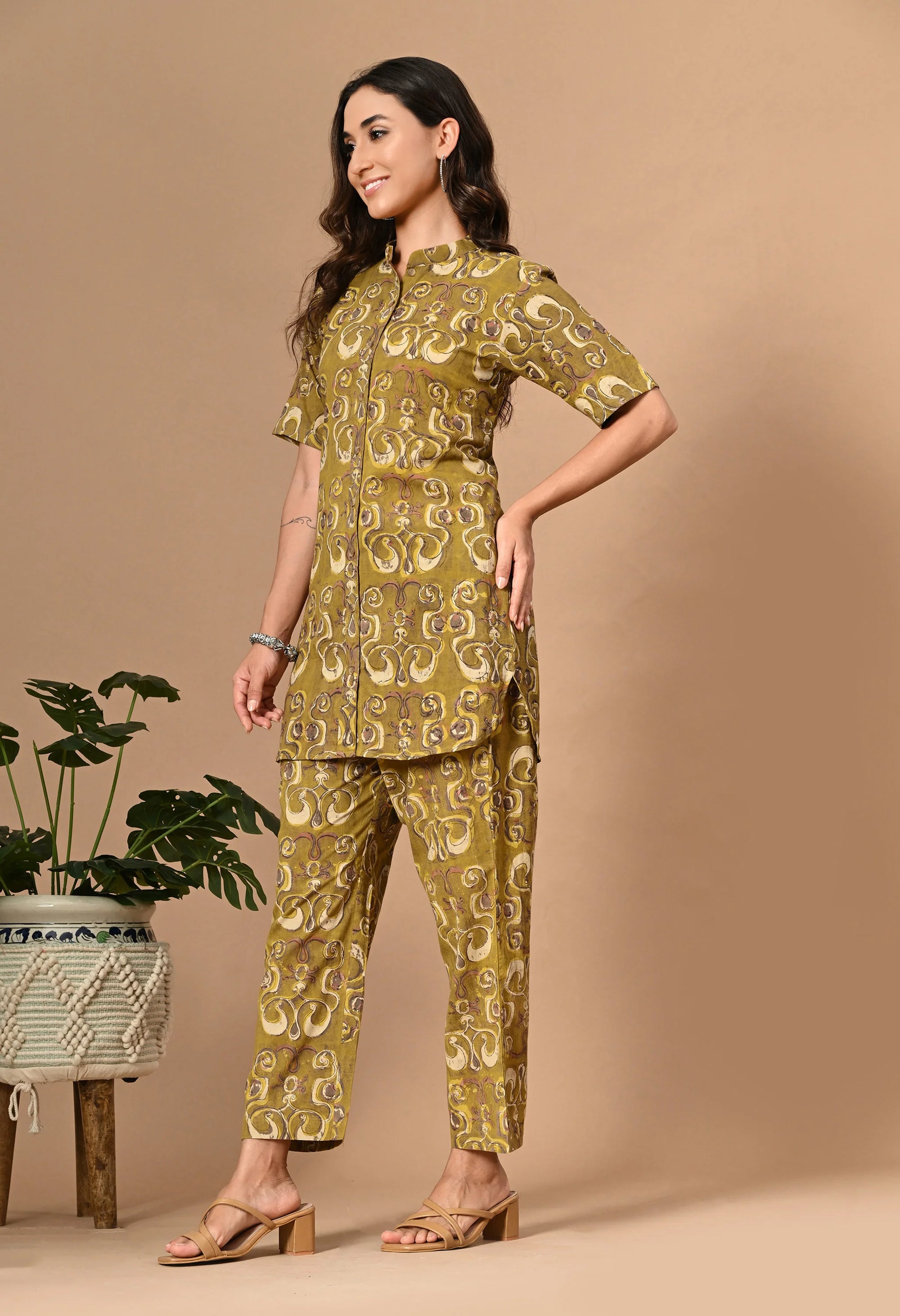 Olive Ajrakh Print Coord Set_5_Trisukh Clothing