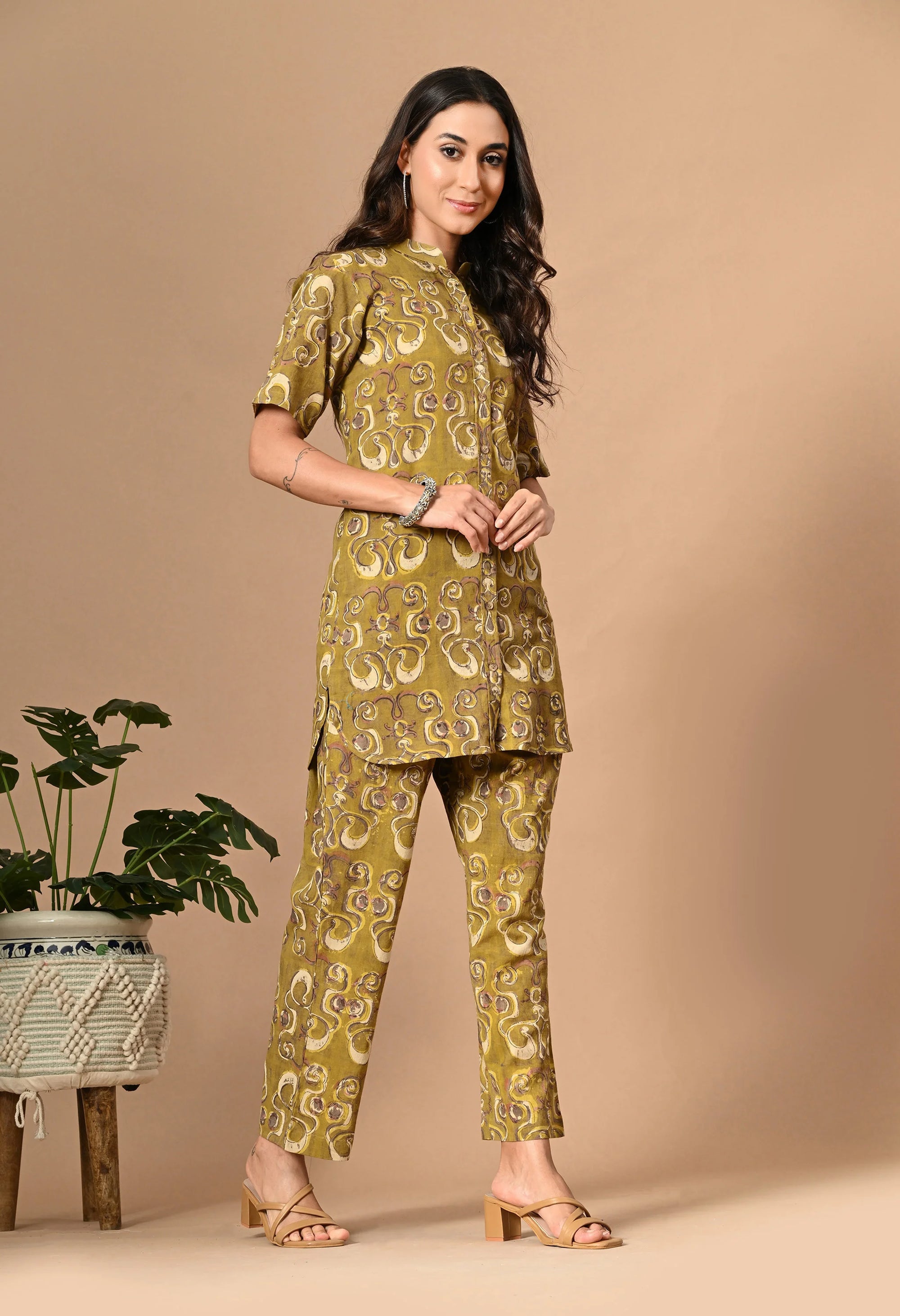 Olive Ajrakh Print Coord Set_6_Trisukh Clothing