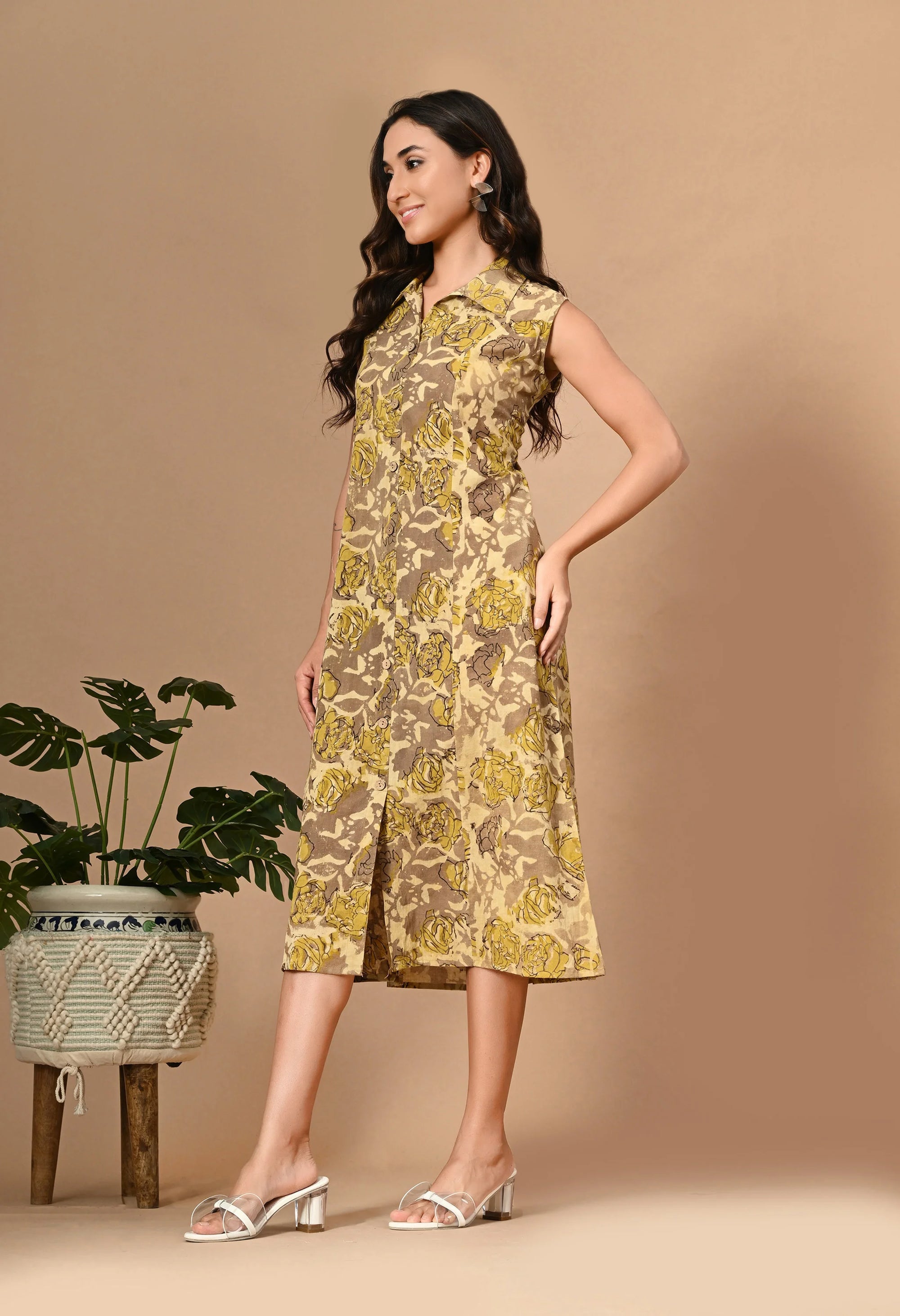 Olive Ajrakh Print Cotton Dress_5_Trisukh Clothing 