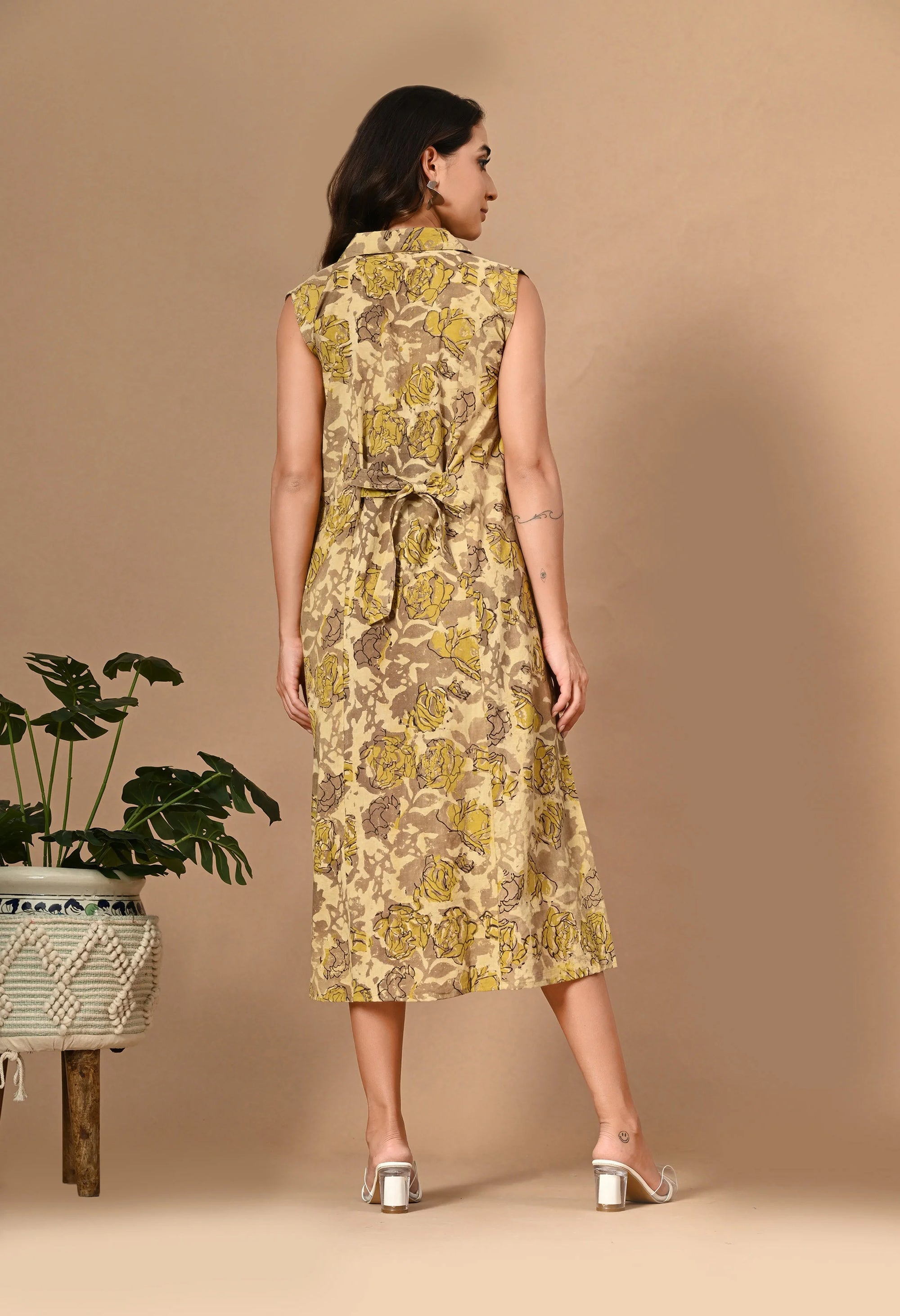 Olive Ajrakh Print Cotton Dress_6_Trisukh Clothing 