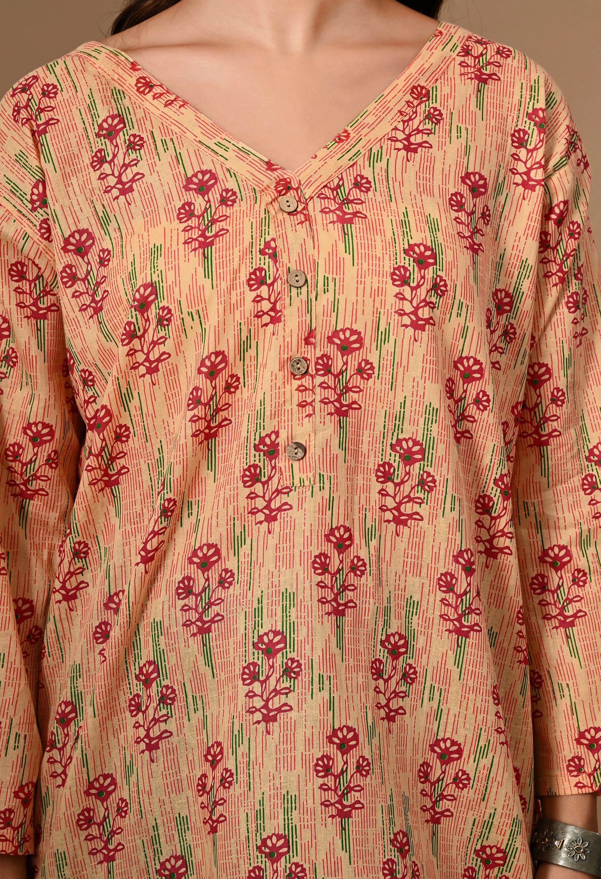 Peach Floral Print Cotton Kurti_8_Trisukh Clothing