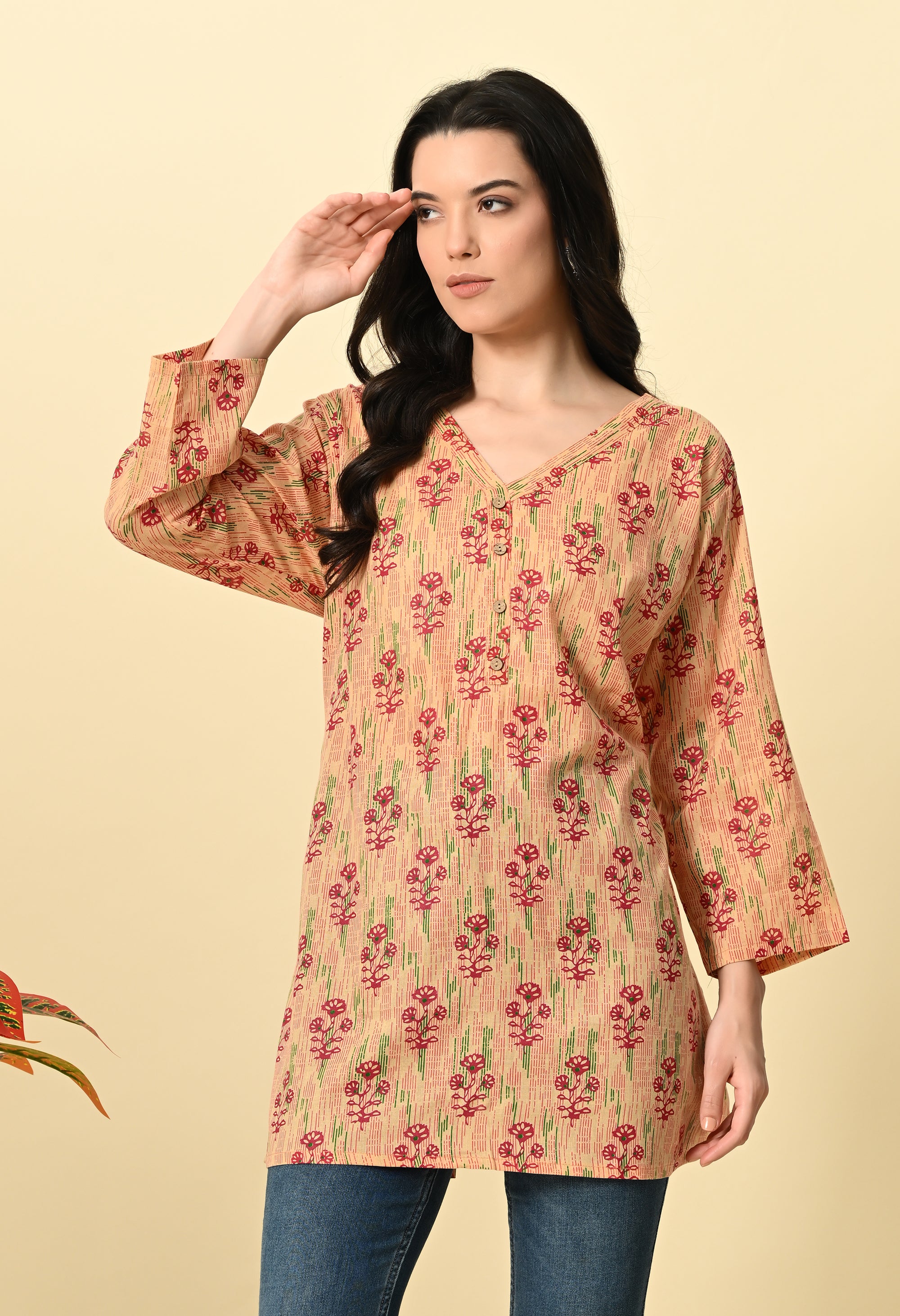 Peach Printed Short Kurti_2_Trisukh Clothing