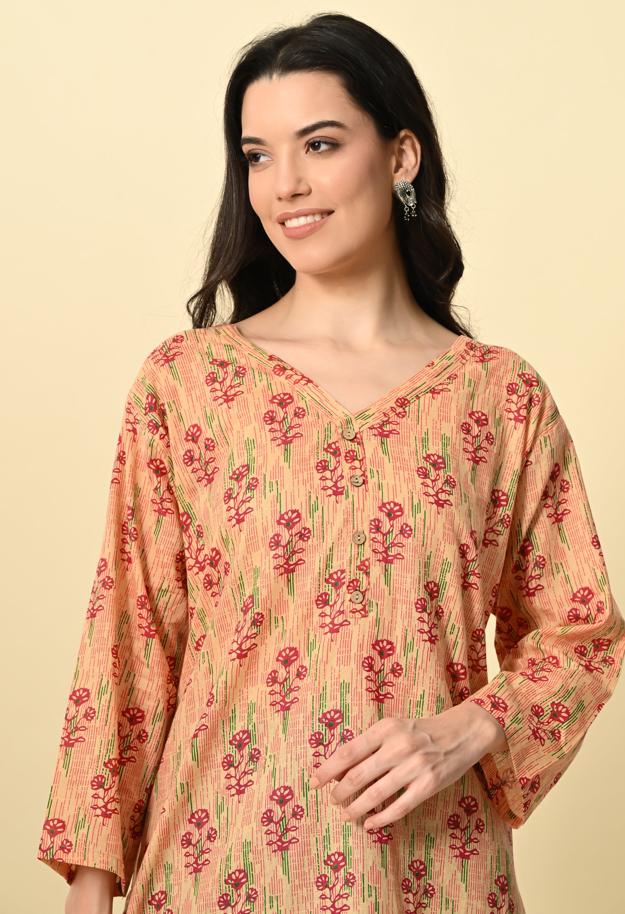 Peach Printed Short Kurti_5_Trisukh Clothing