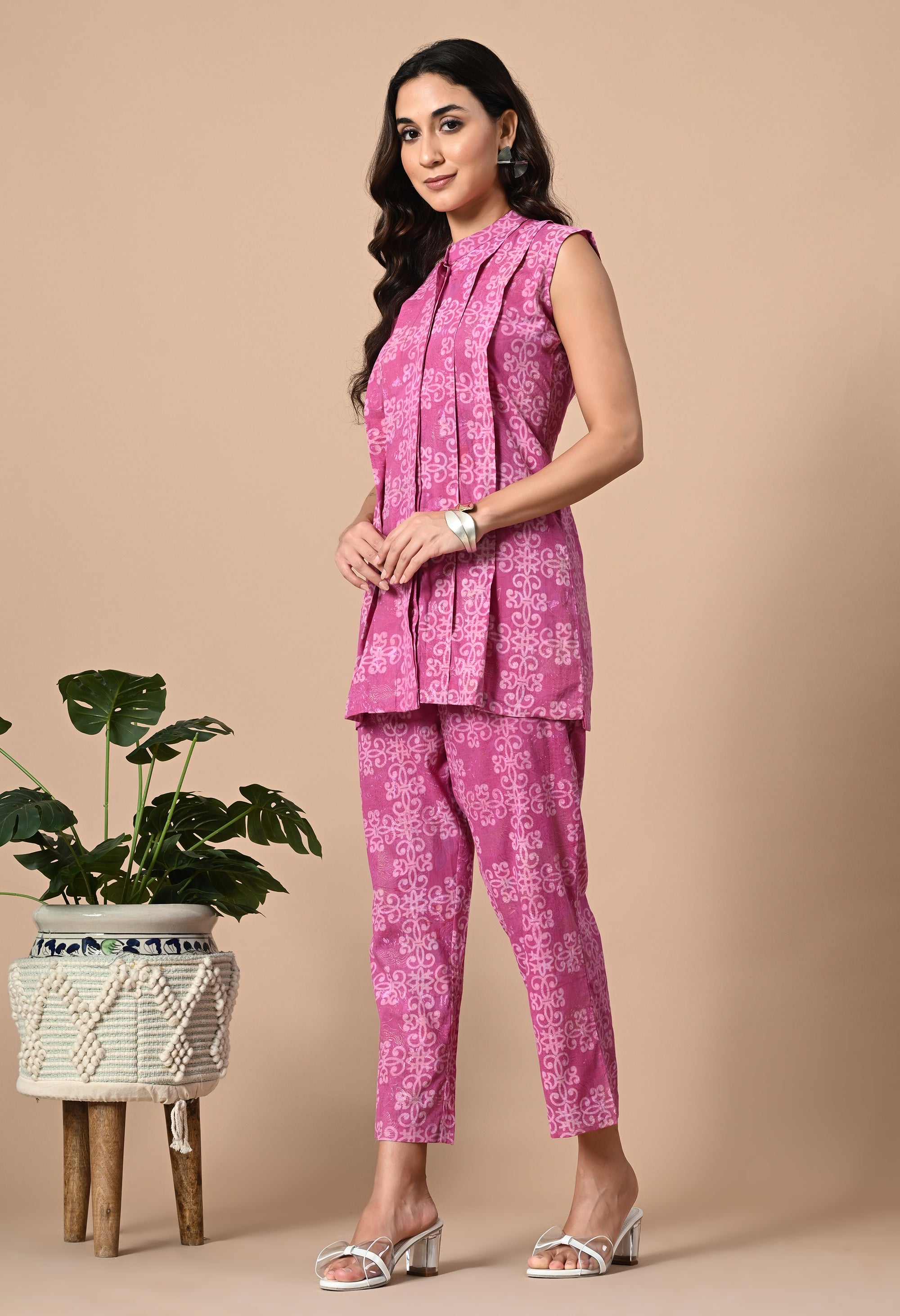 Pink Pleated Kurta Coord_3_Trisukh Clothing 
