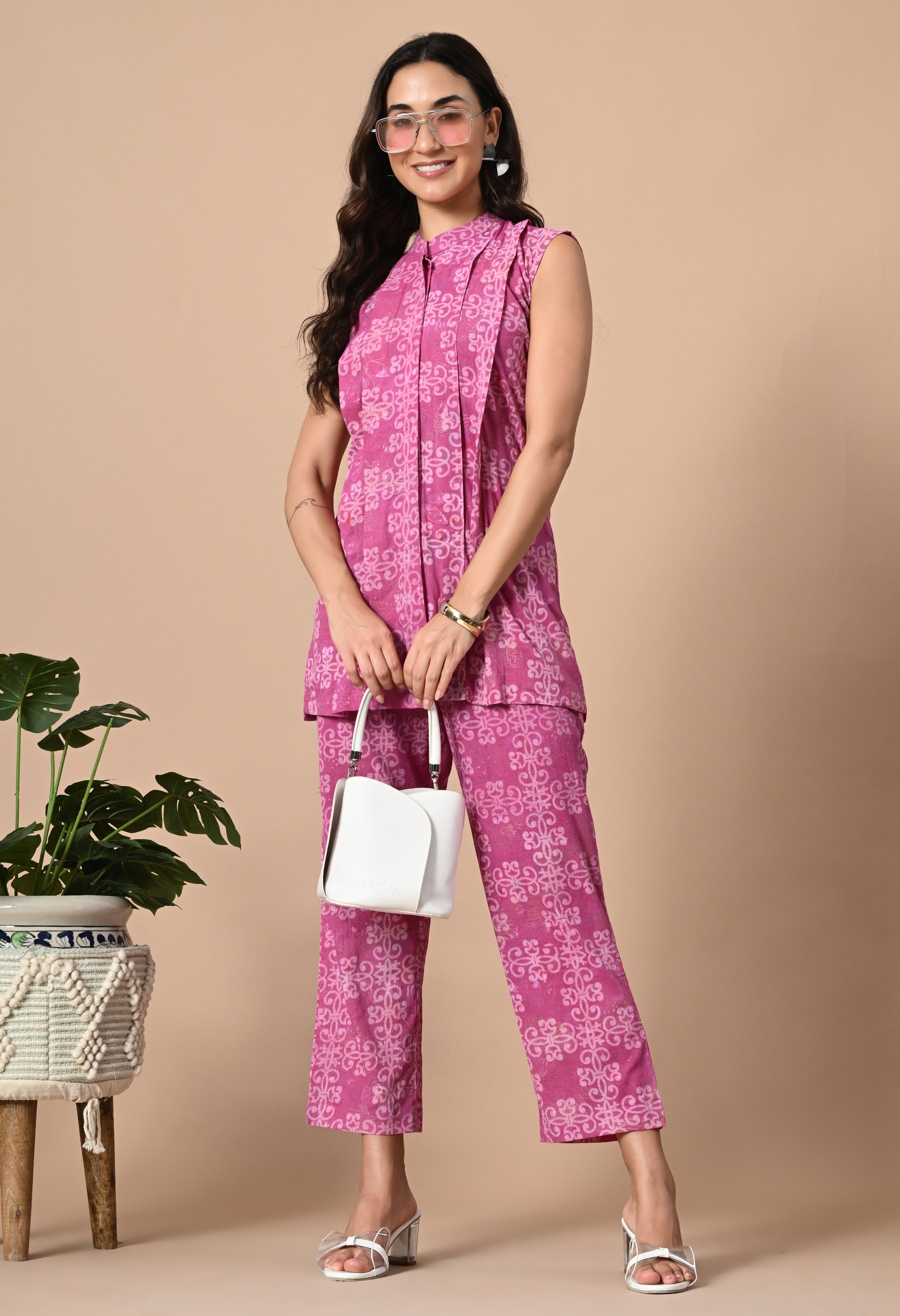 Pink Pleated Kurta Coord_4_Trisukh Clothing 