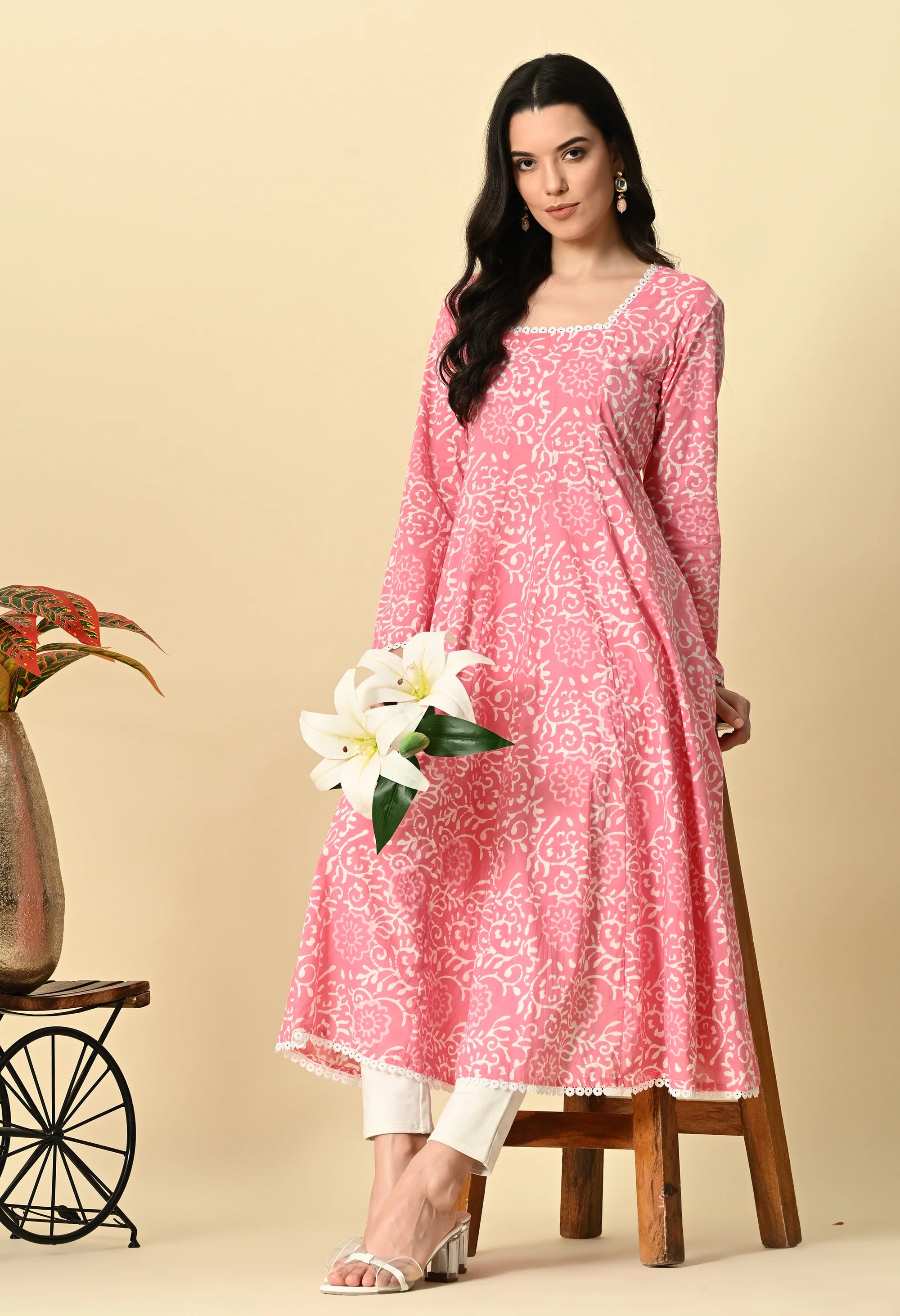 Pink Abstract Print Anarkali Kurta_2_Trisukh Clothing 