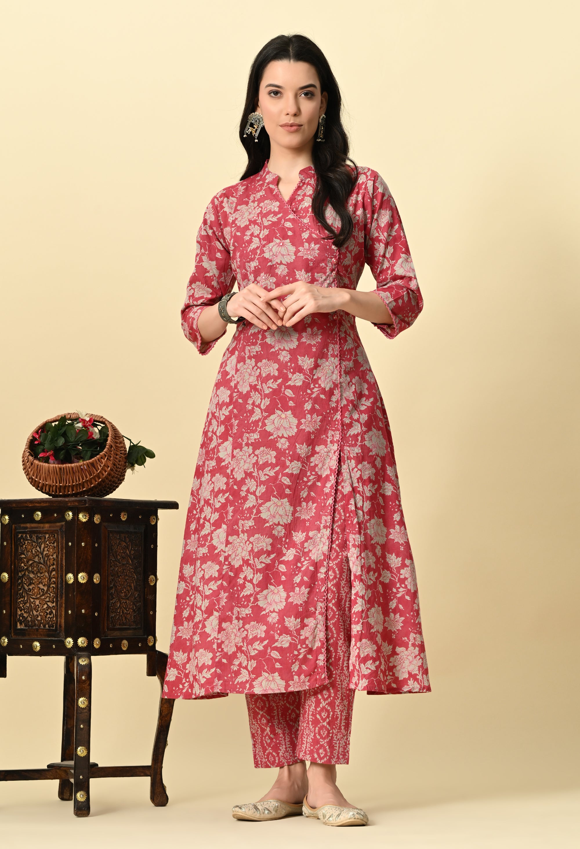 Pink Wrap Style Kurta Set with Dupatta_1_Trisukh Clothing