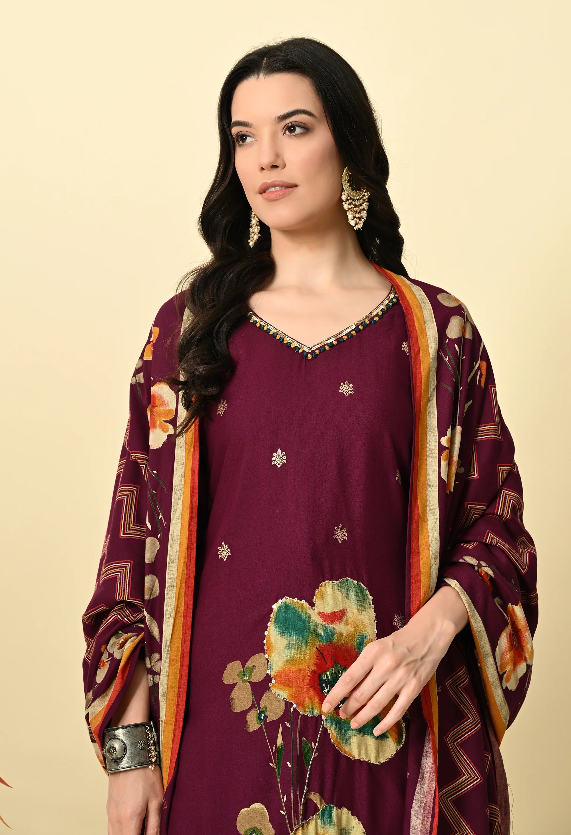 Purple Straight Cotton Kurta Set_1_Trisukh Clothing 