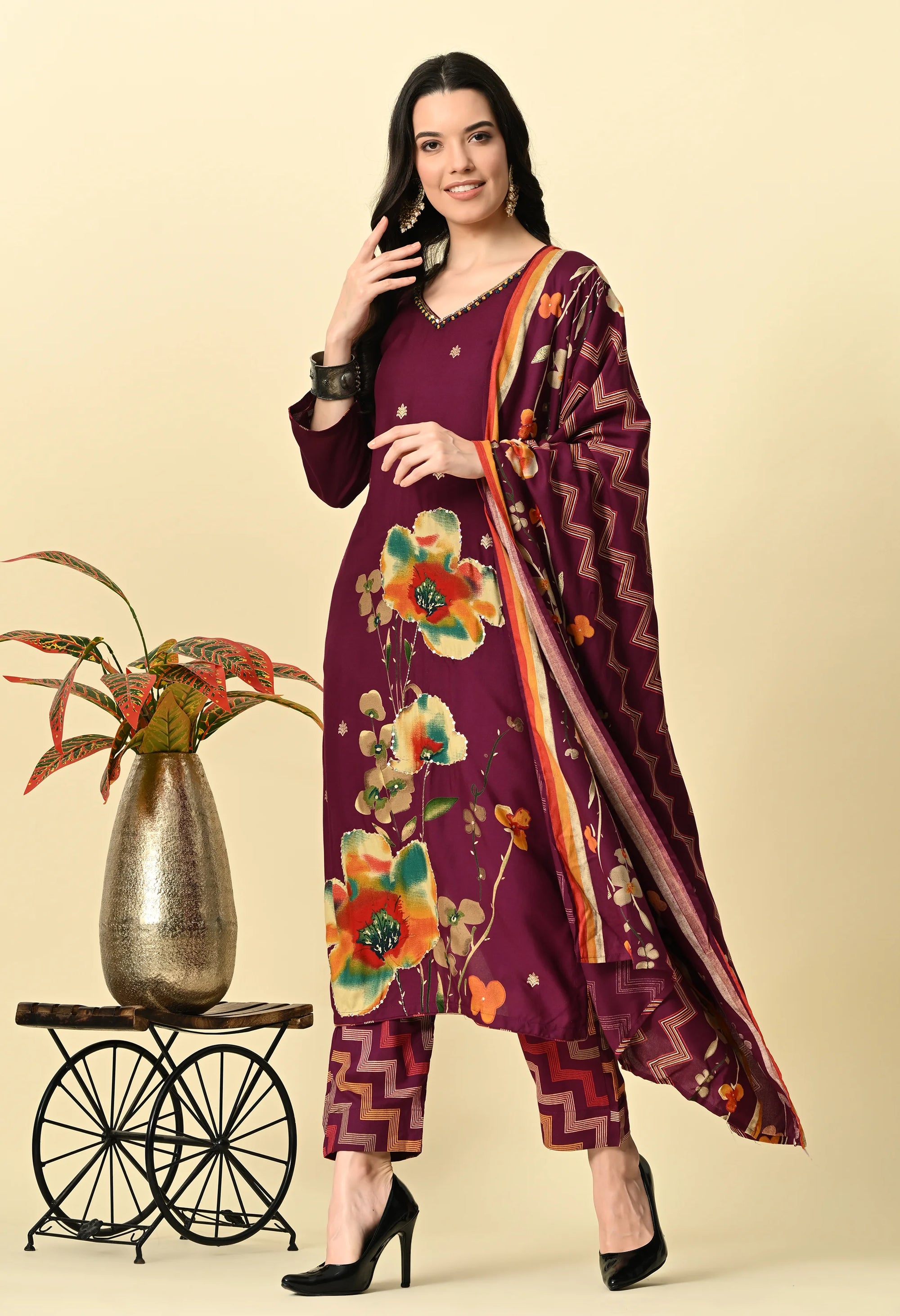 Purple Straight Cotton Kurta Set_2_Trisukh Clothing 
