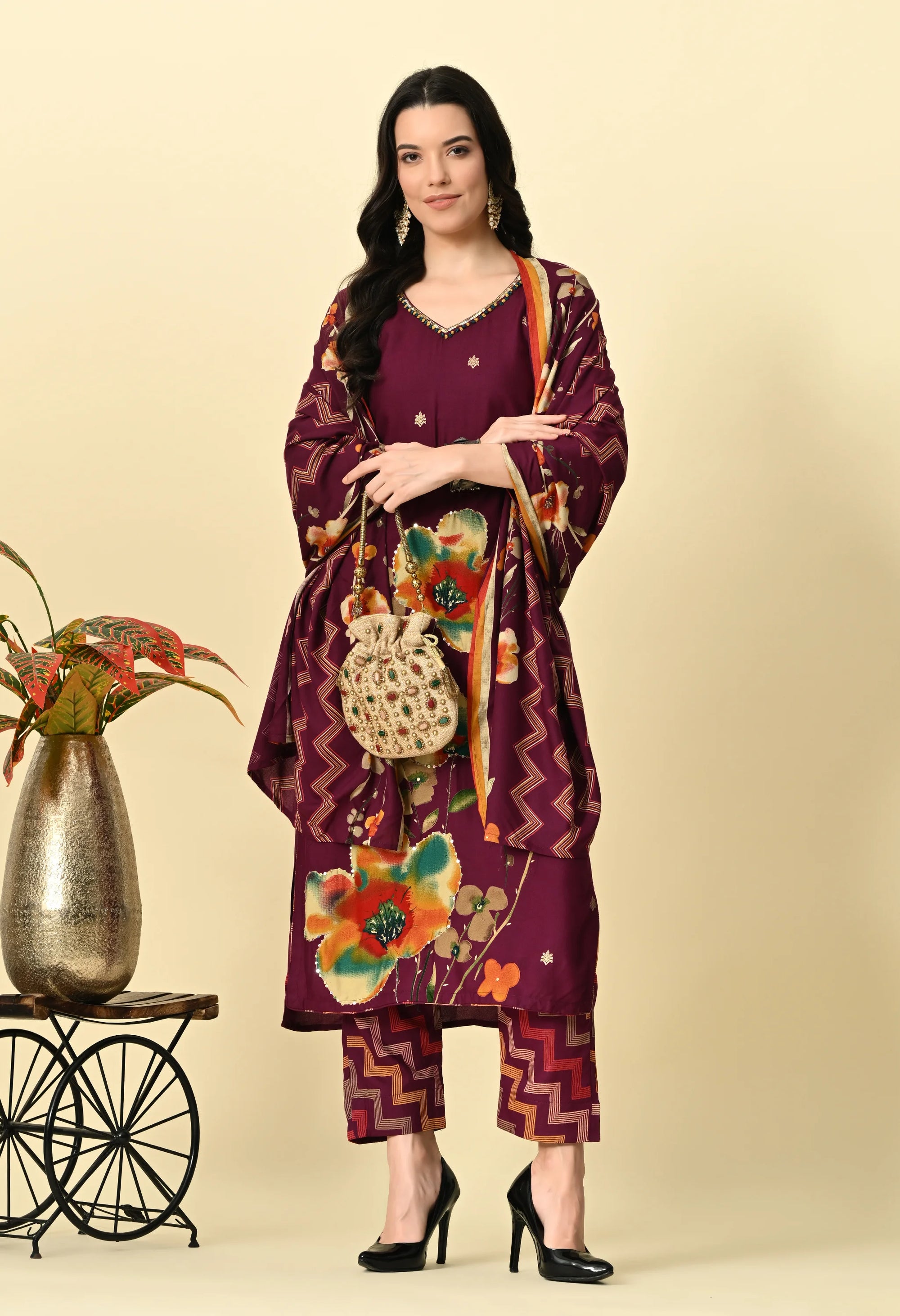 Purple Straight Cotton Kurta Set_3_Trisukh Clothing 