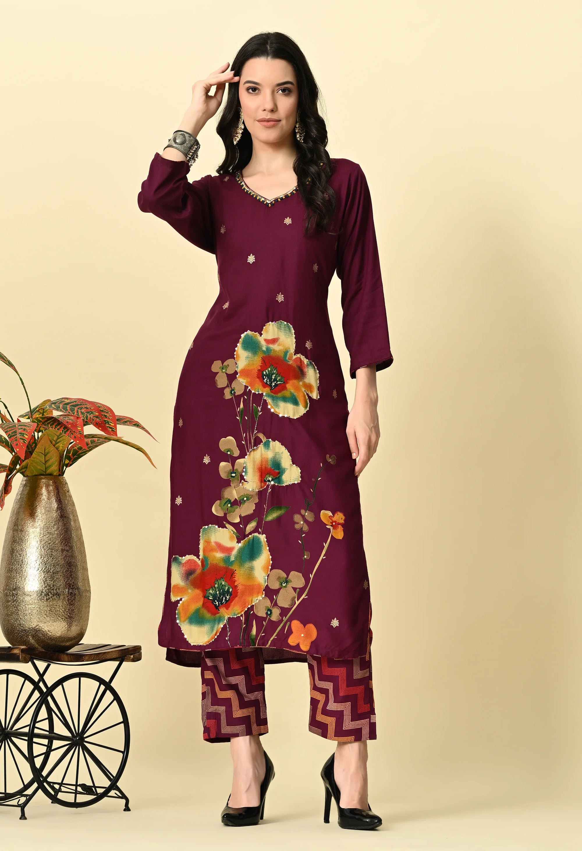 Purple Straight Cotton Kurta Set_4_Trisukh Clothing 