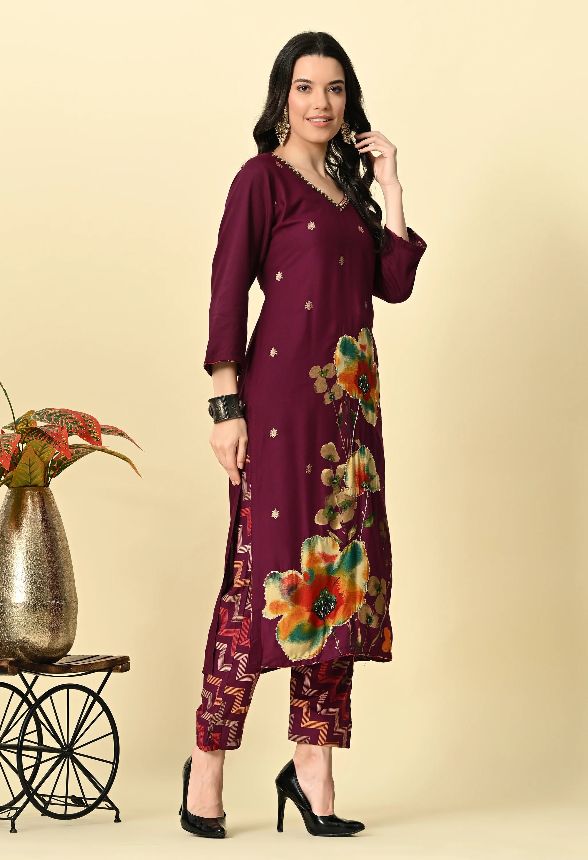 Purple Straight Cotton Kurta Set_5_Trisukh Clothing 