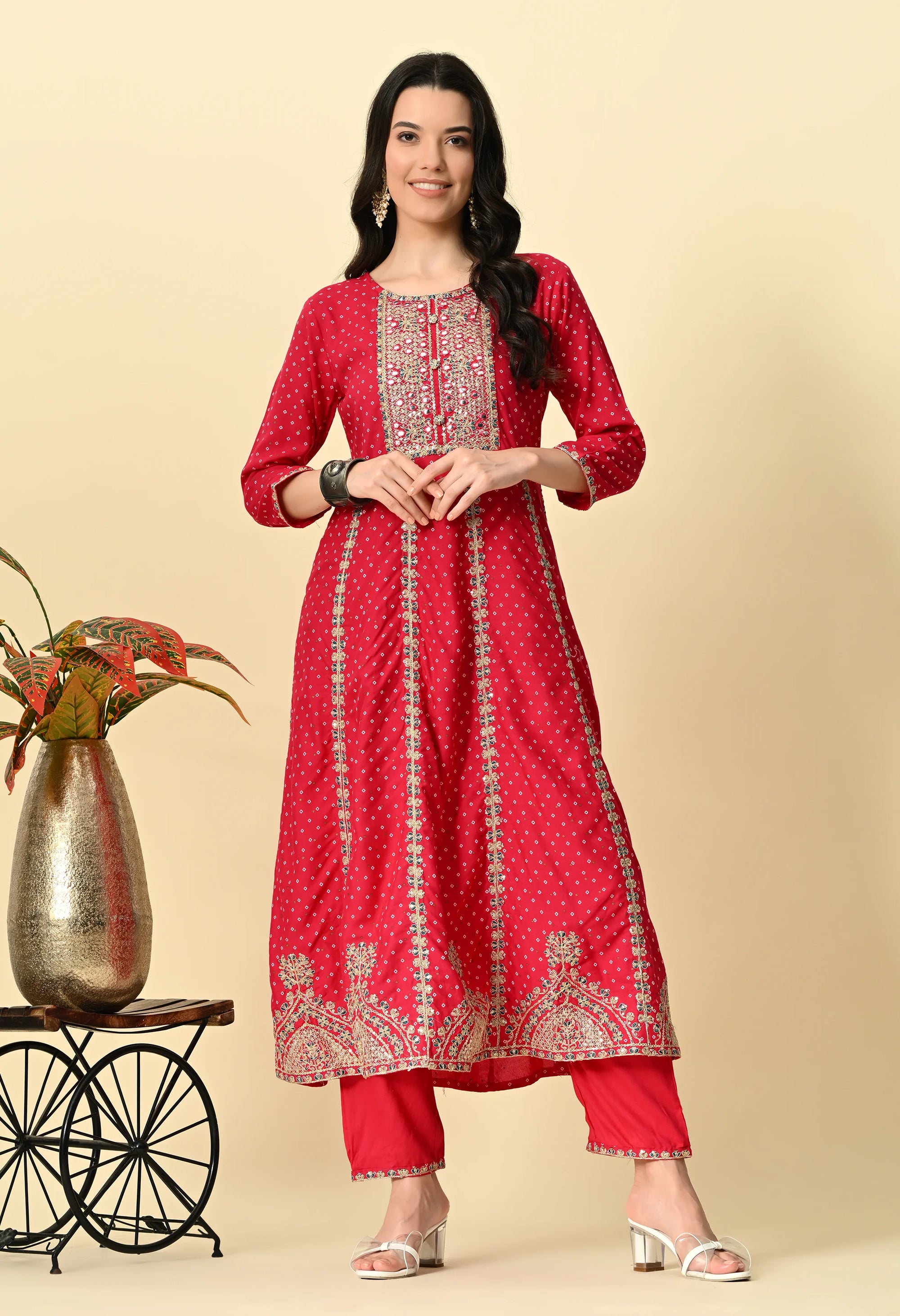 Red Anarkali Kurta Set_2_Trisukh Clothing 