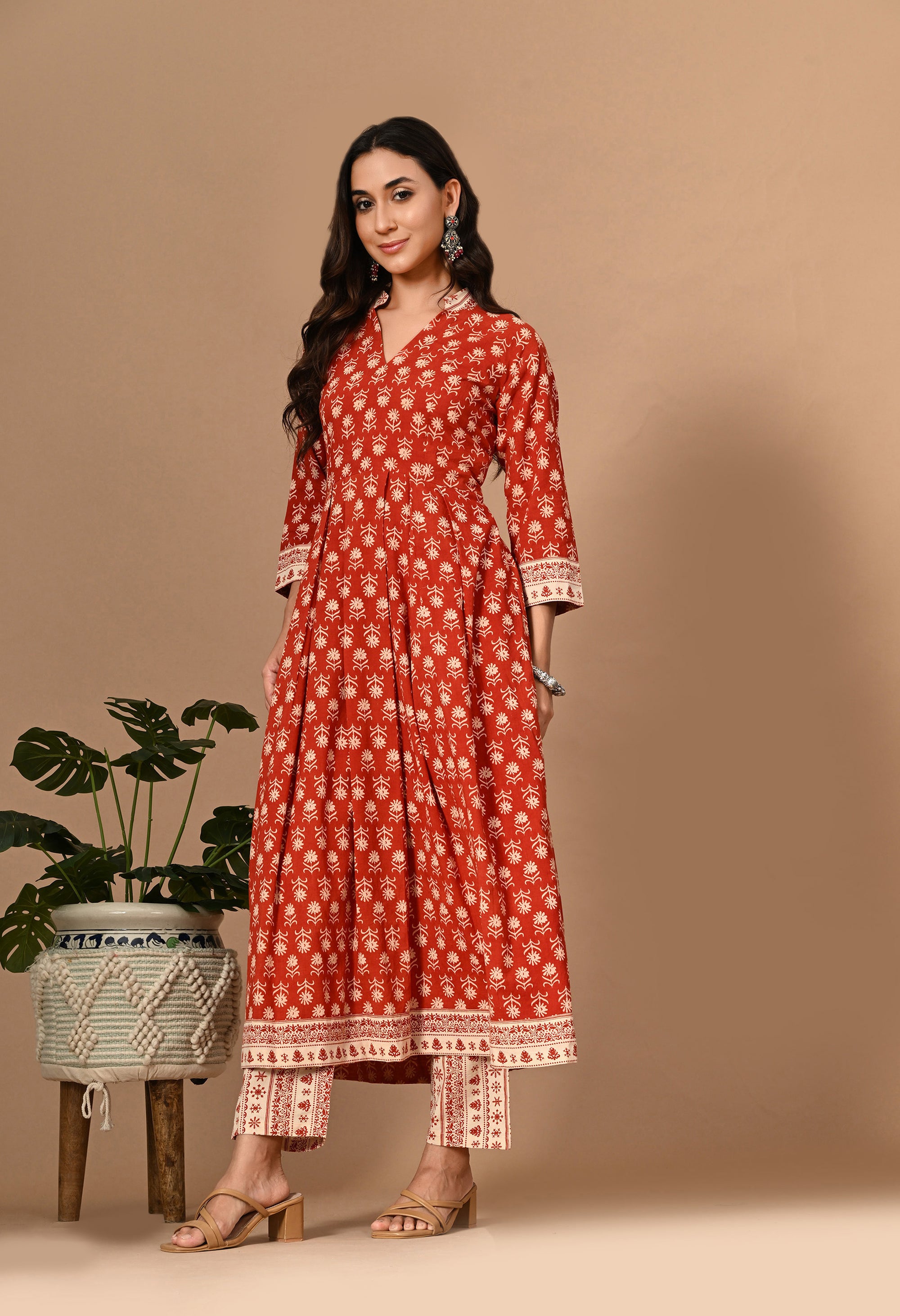 Red Anarkali Kurta Set_3_Trisukh Clothing