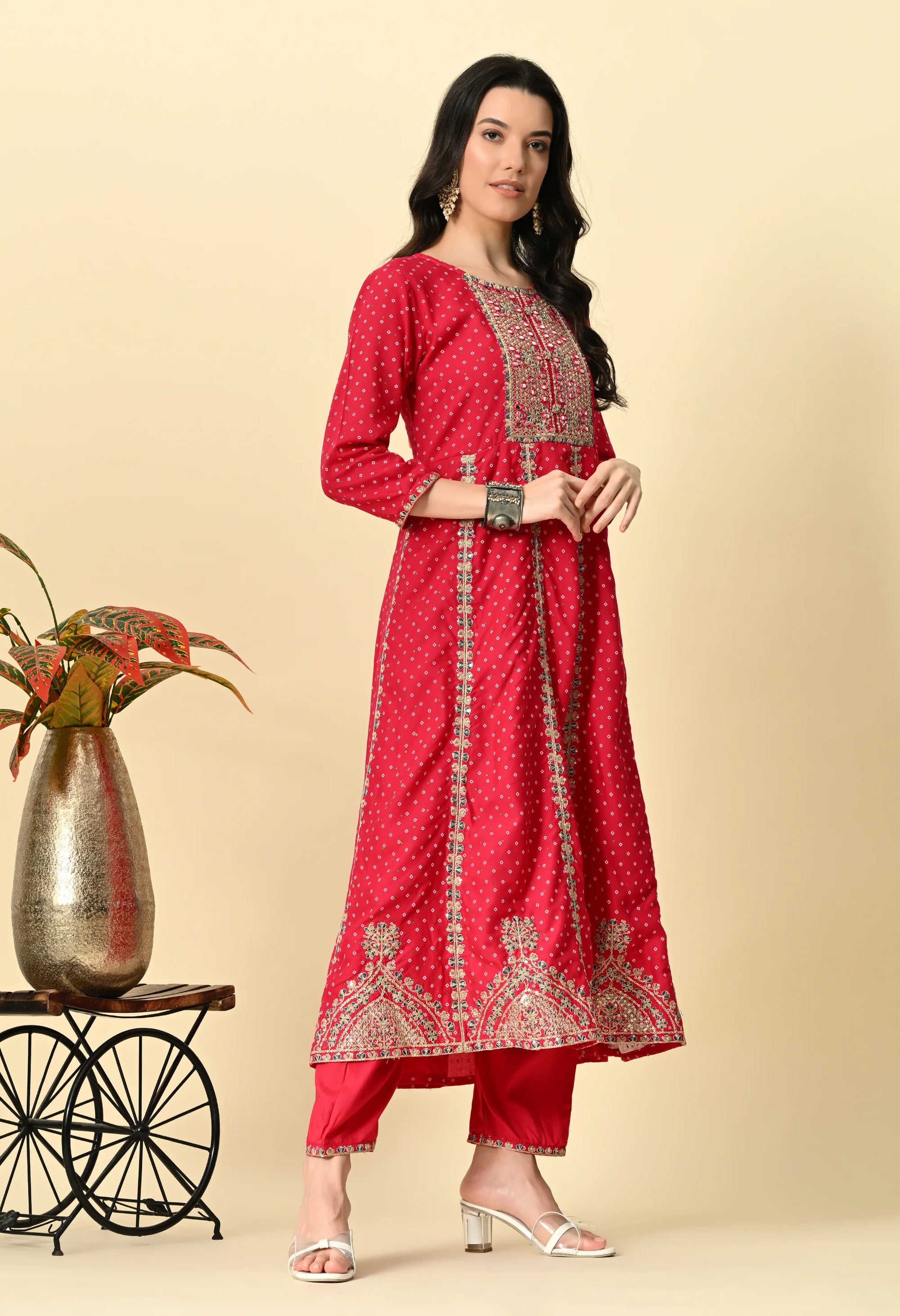 Red Anarkali Kurta Set_3_Trisukh Clothing 