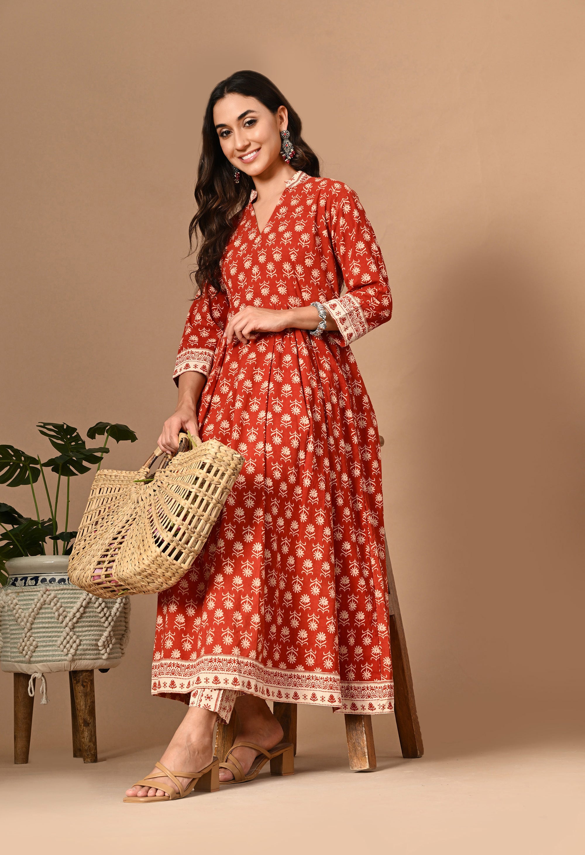 Red Anarkali Kurta Set_4_Trisukh Clothing