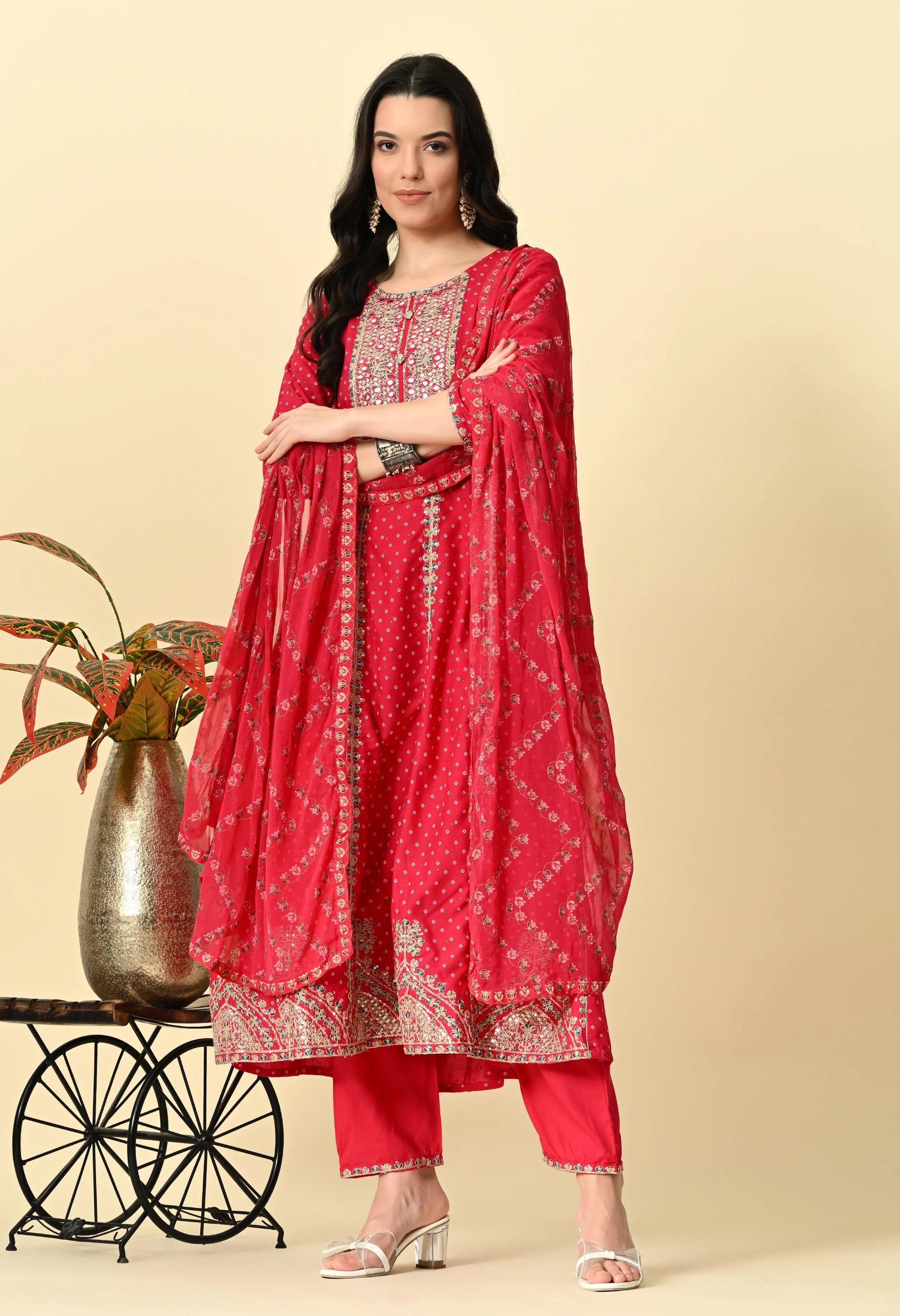 Red Anarkali Kurta Set_4_Trisukh Clothing 