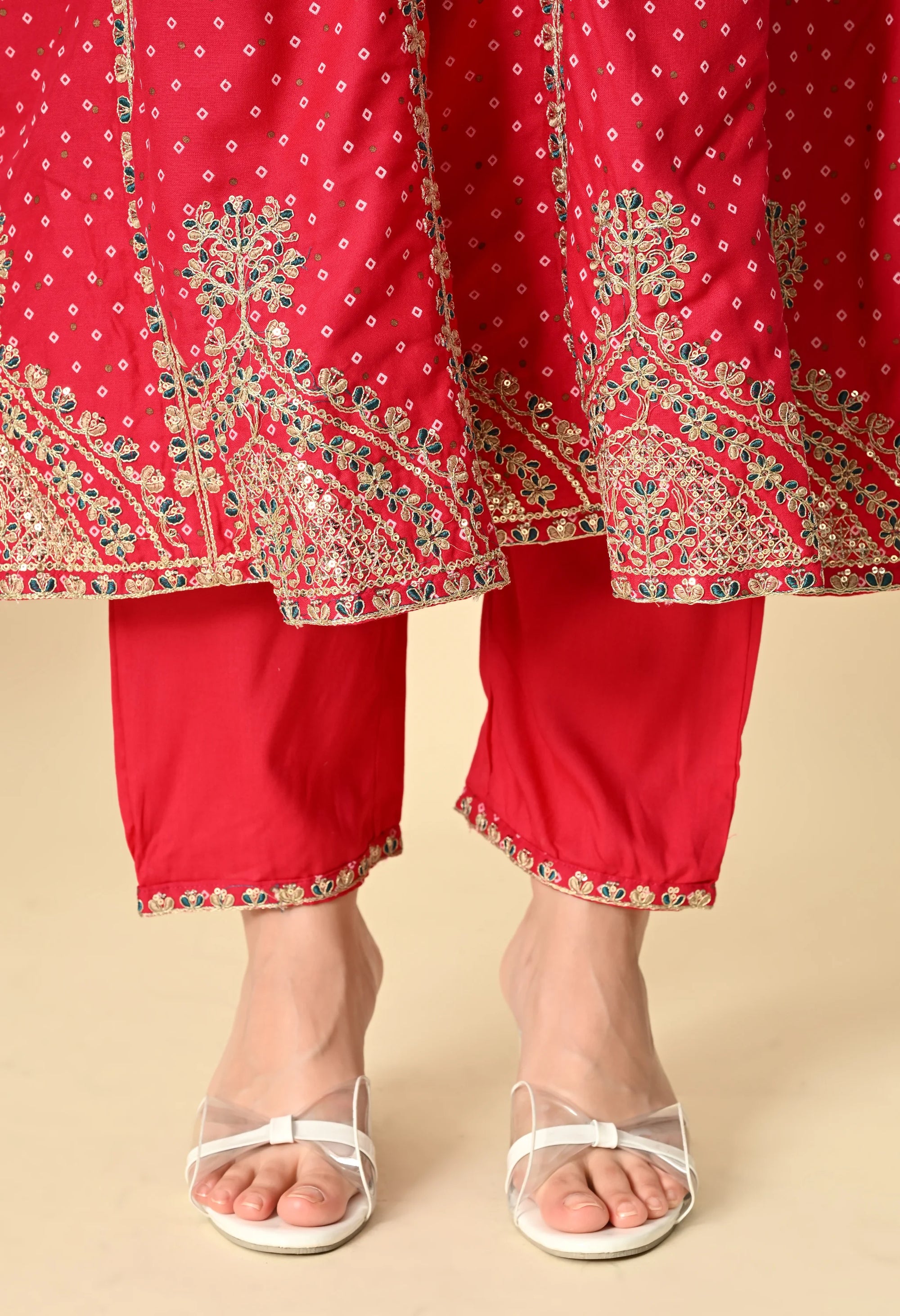 Red Anarkali Kurta Set_6_Trisukh Clothing 