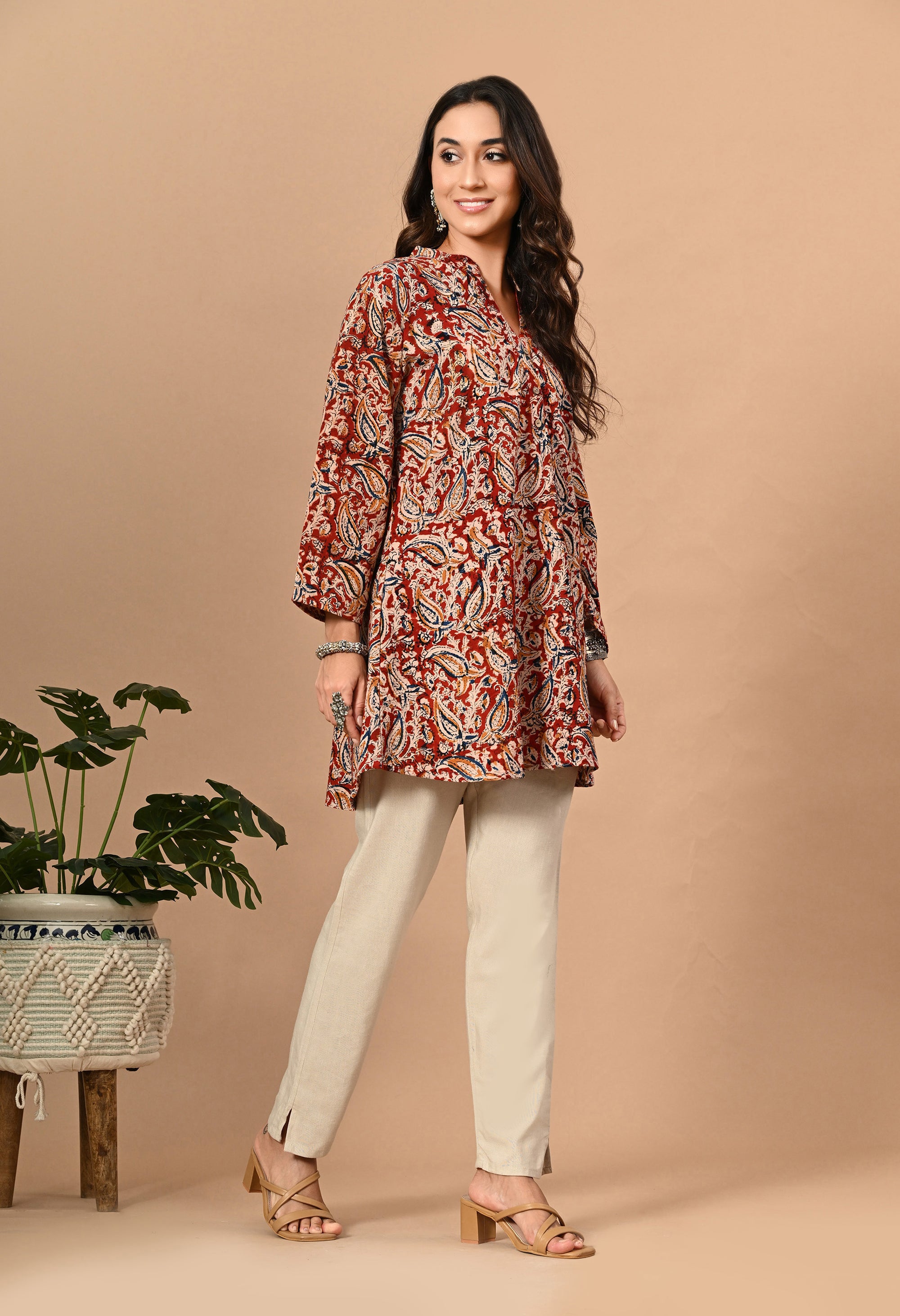 Red Kalamkari Short Kurti_2_Trisukh Clothing