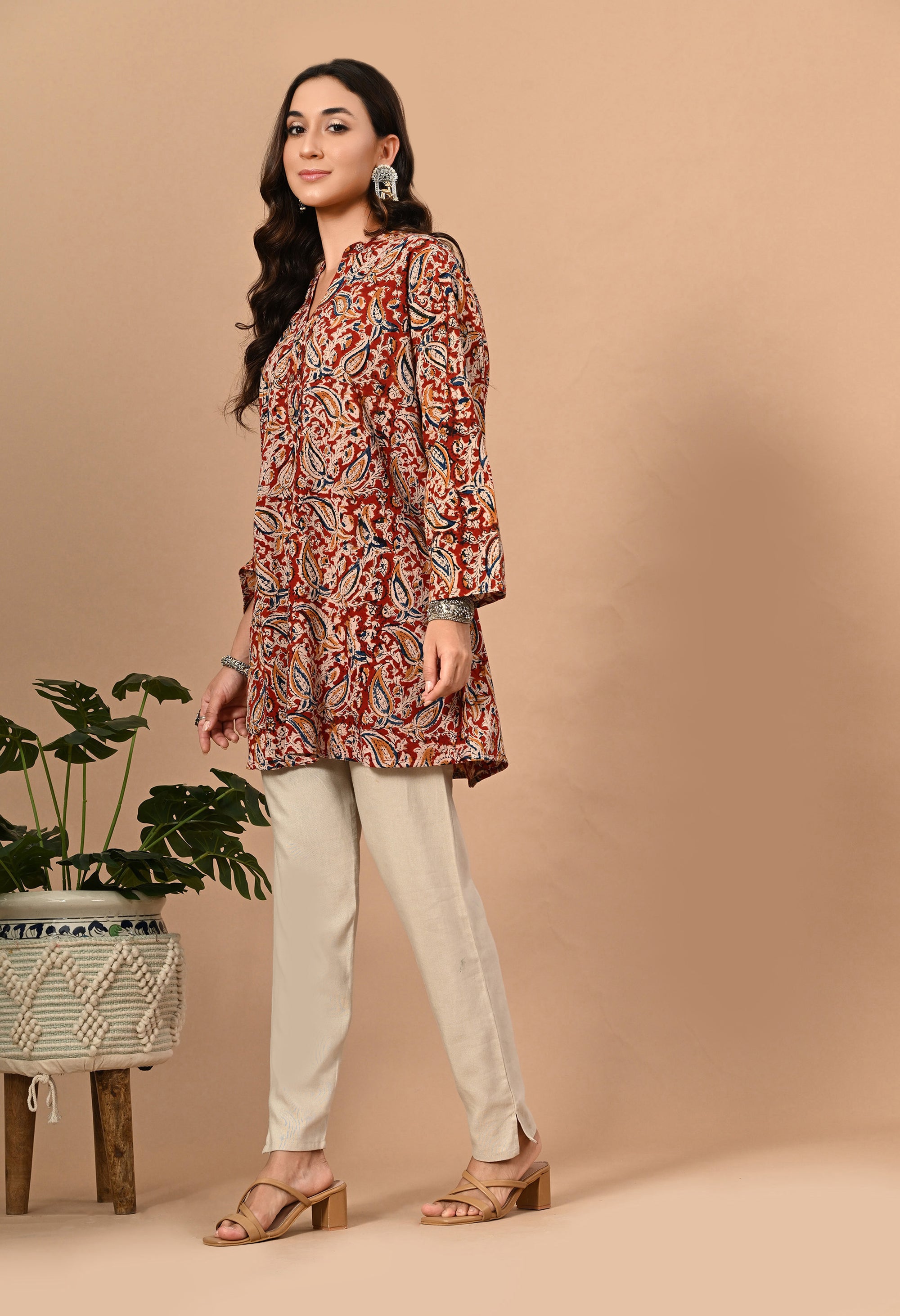 Red Kalamkari Short Kurti_3_Trisukh Clothing