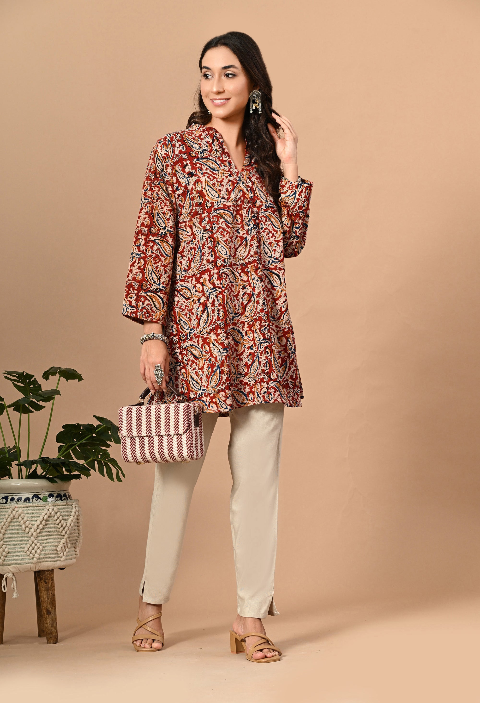 Red Kalamkari Short Kurti_4_Trisukh Clothing