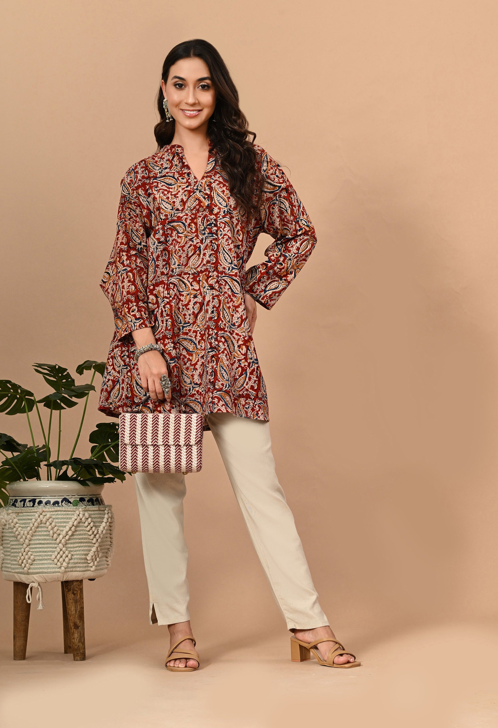 Red Kalamkari Short Kurti_5_Trisukh Clothing