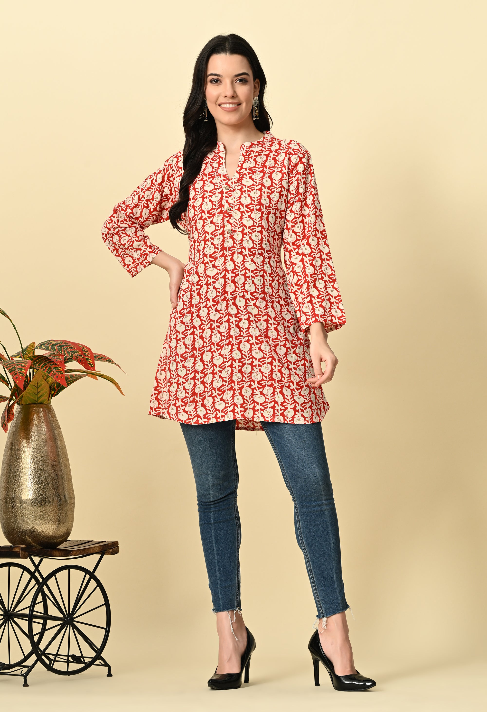 Red Printed Short Kurti_1_Trisukh Clothing