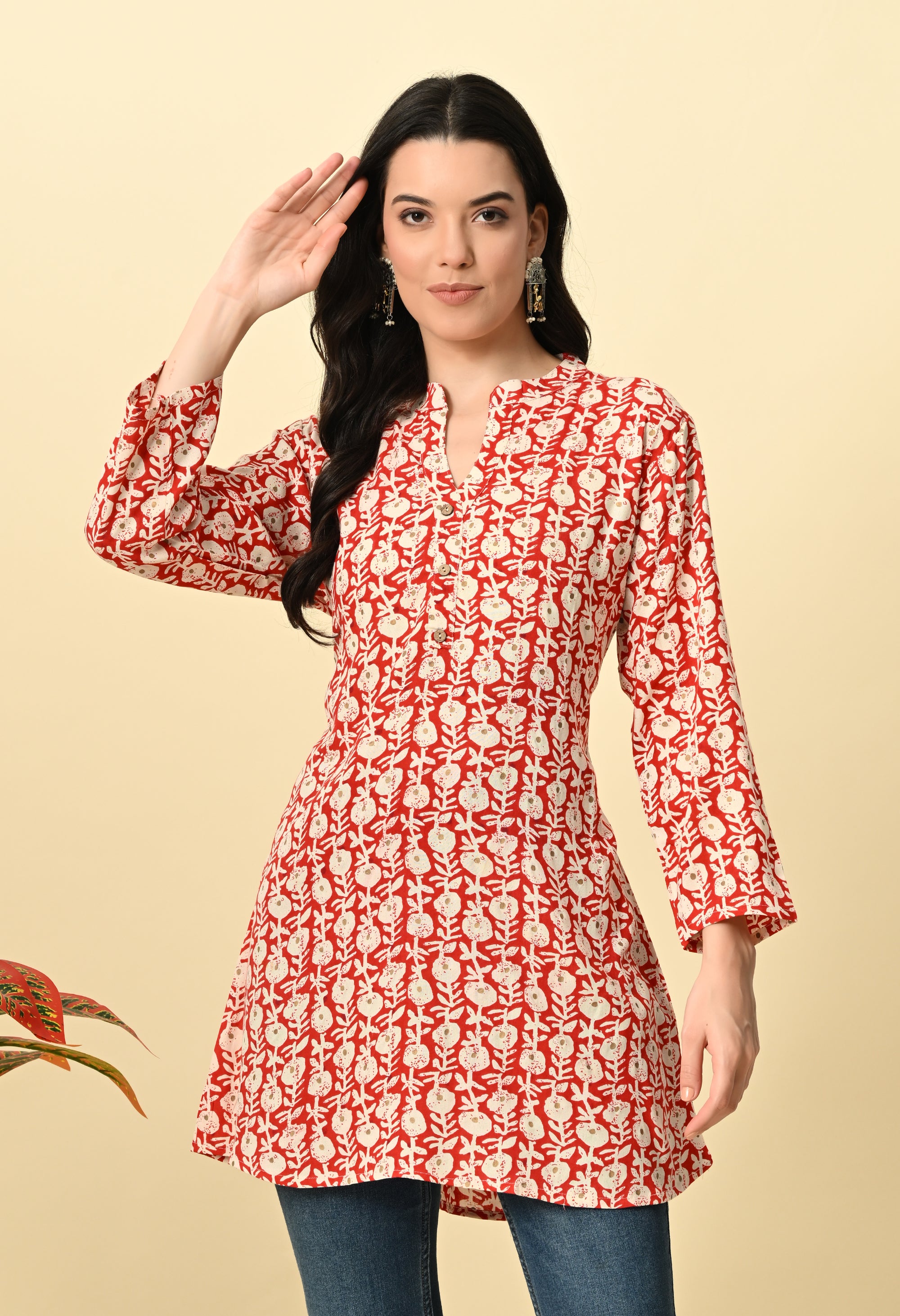 Red Printed Short Kurti_2_Trisukh Clothing